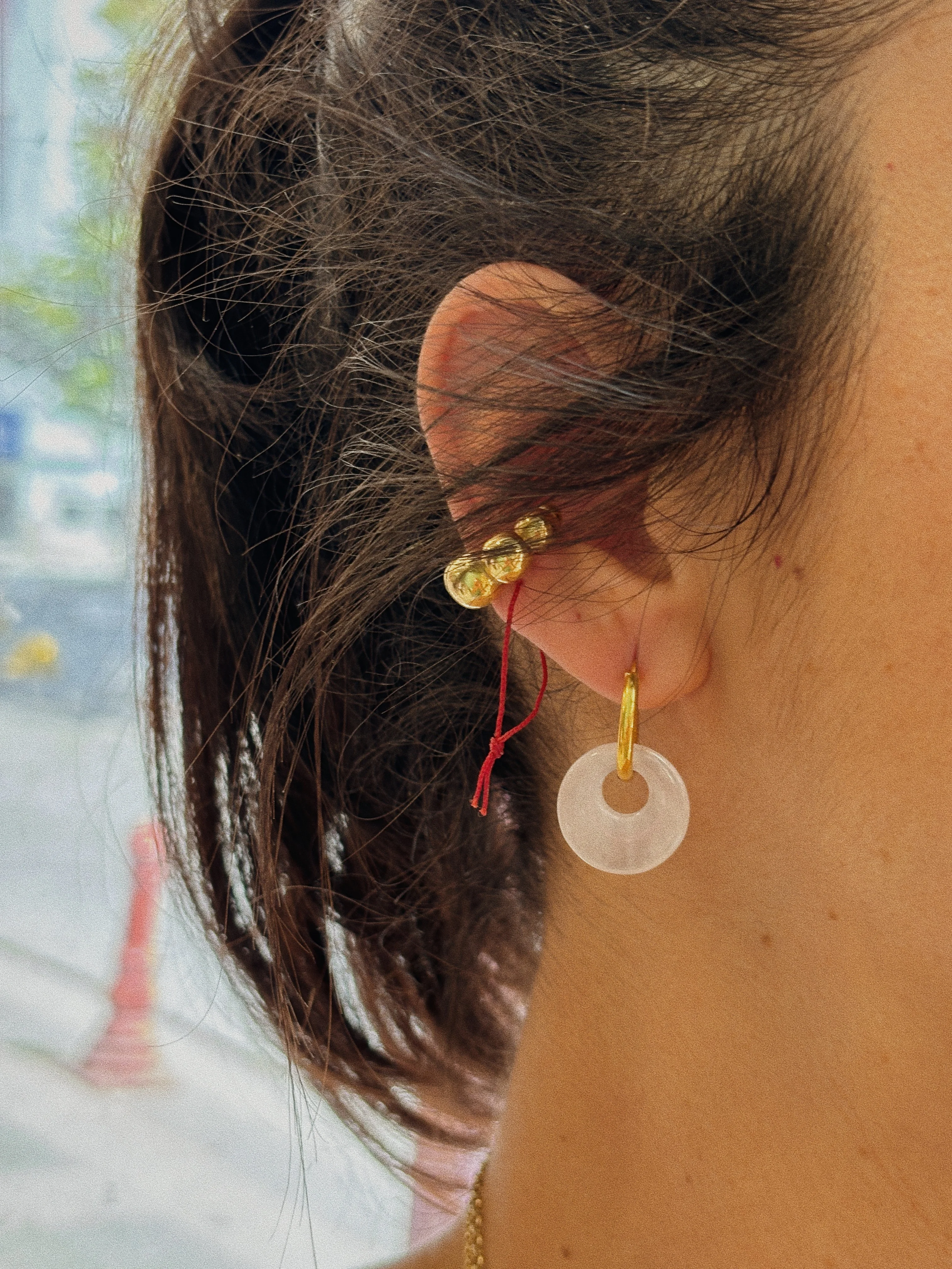 Pembe Kuvars Doğal Taş Minimal Halka Küpe | 925 Ayar Gümüş