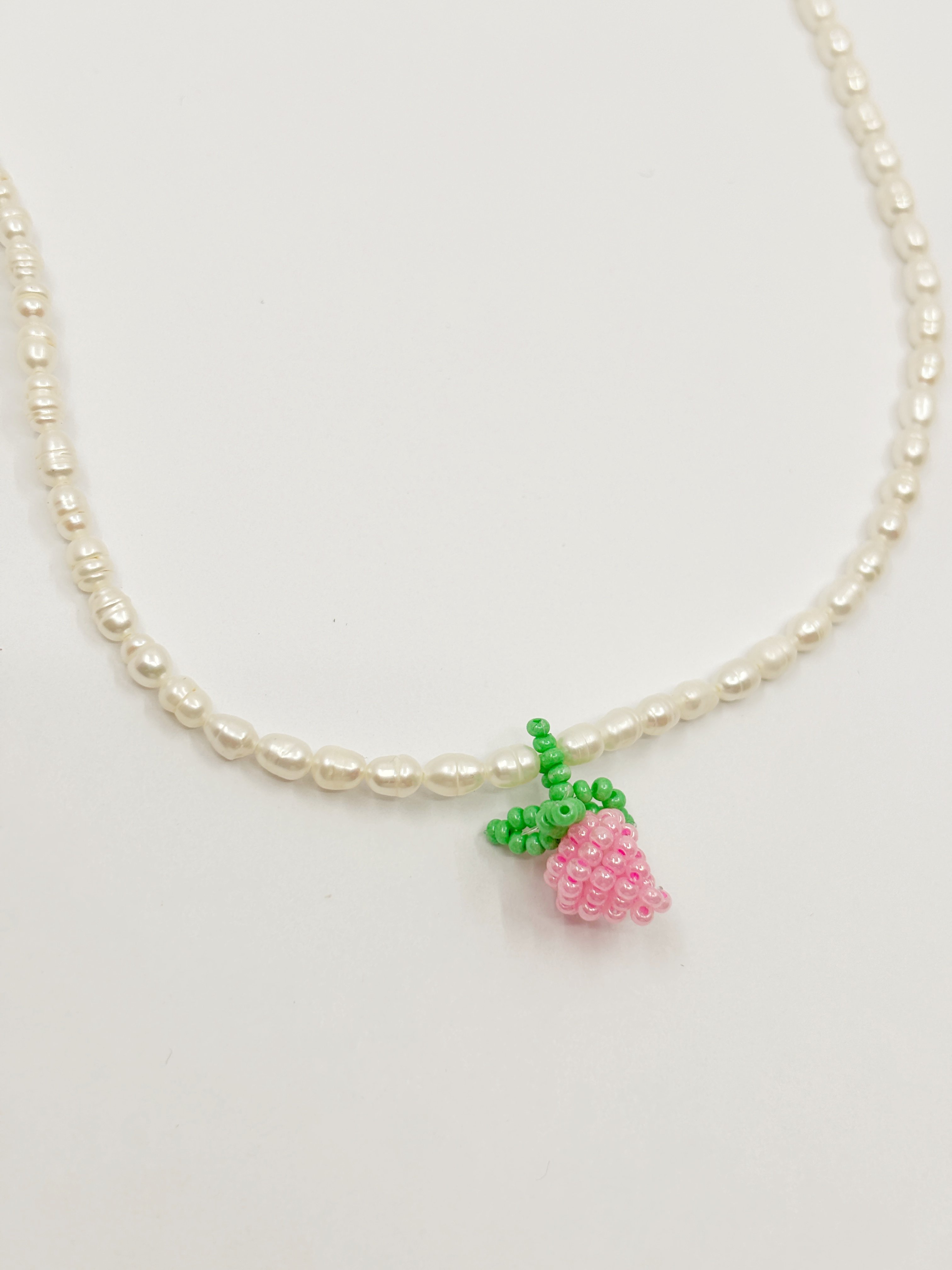 Pembe Çilek Arpa İnci Kolye | 925 Ayar Gümüş