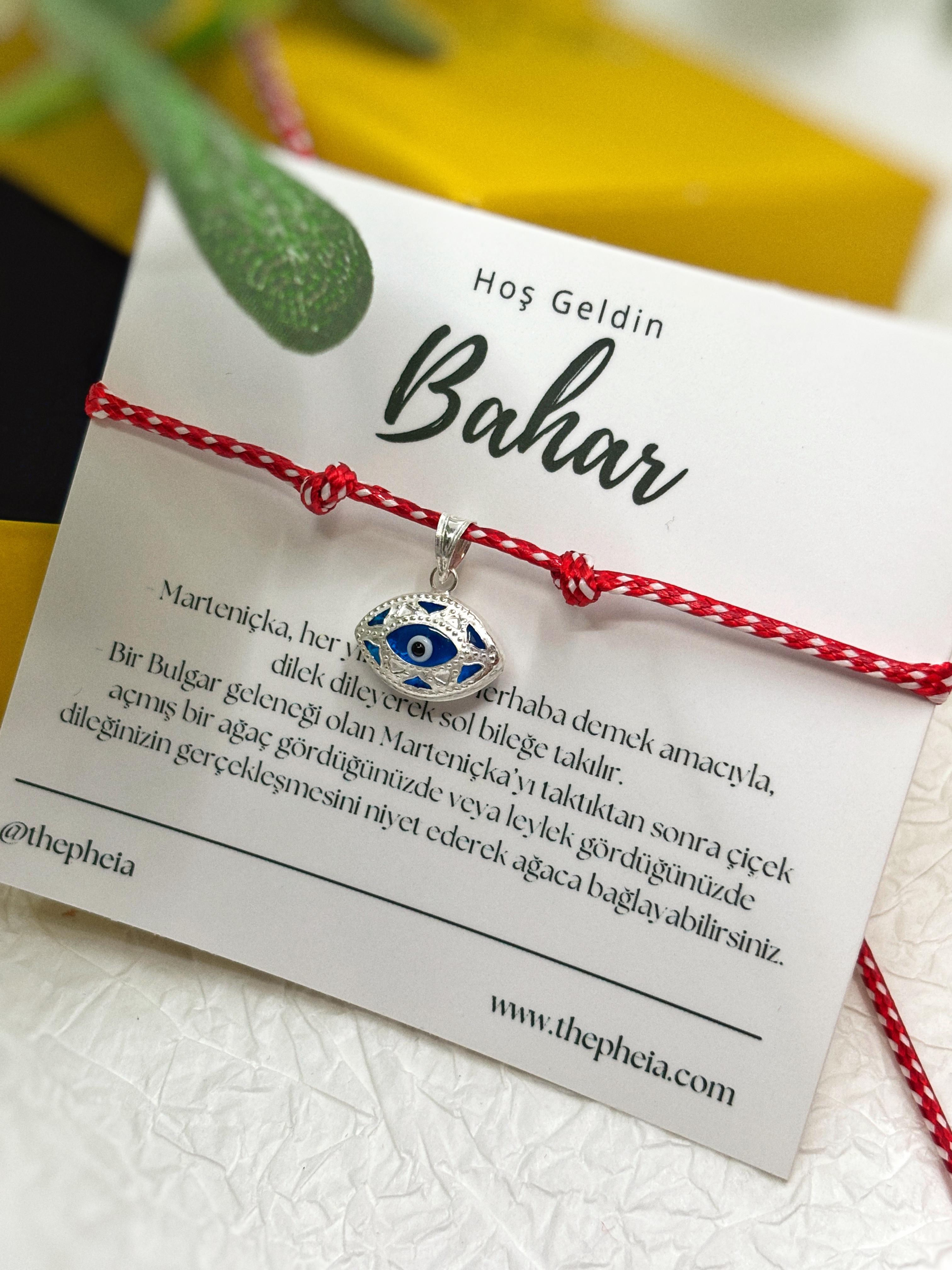 Vintage Desenli Oval Göz Nazar Boncuğu Marteniçka Bileklik | 925 Ayar Gümüş