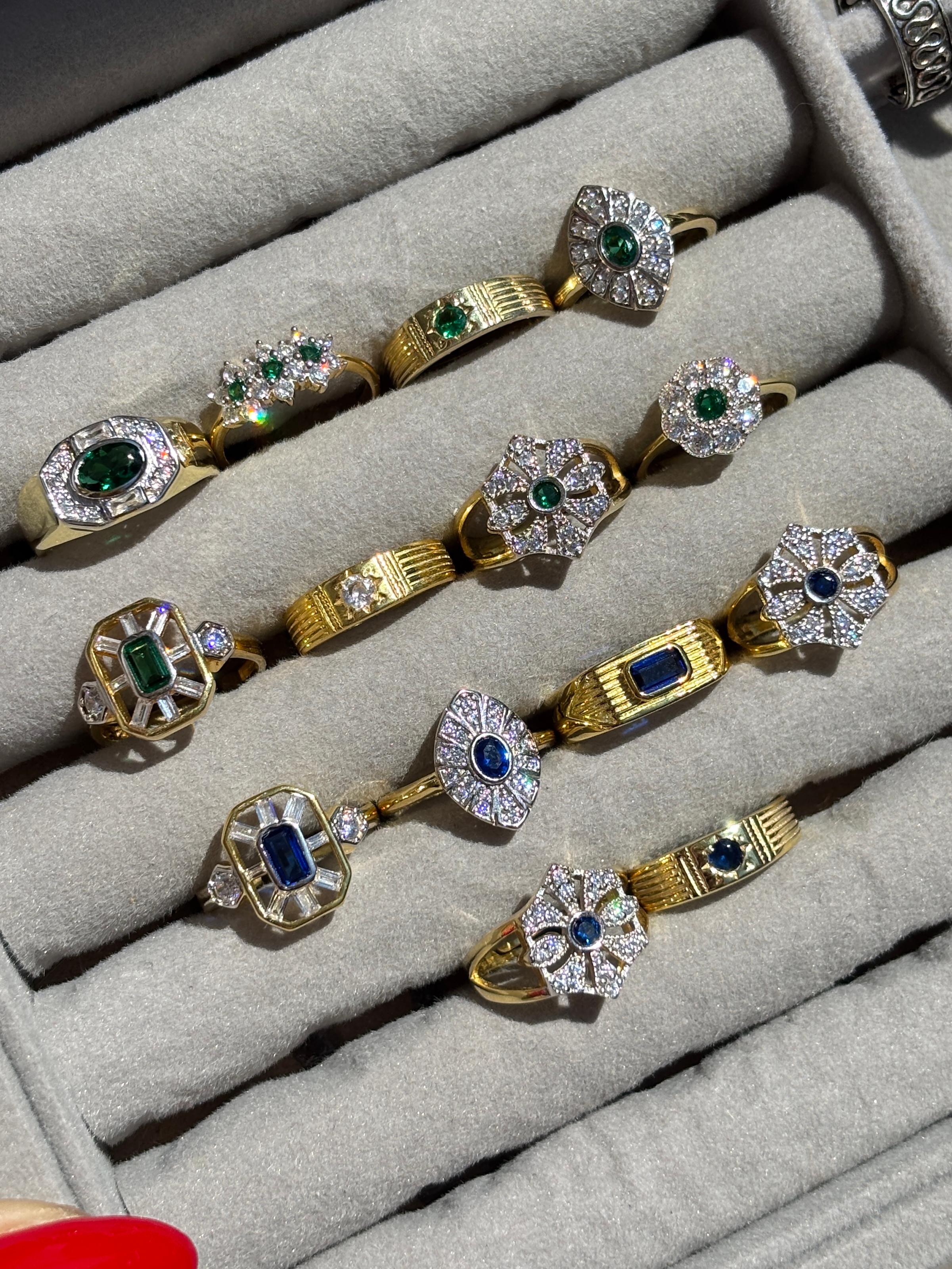 Oval Vintage Serçe Parmak Yüzüğü Yeşil | 925 Ayar Gümüş