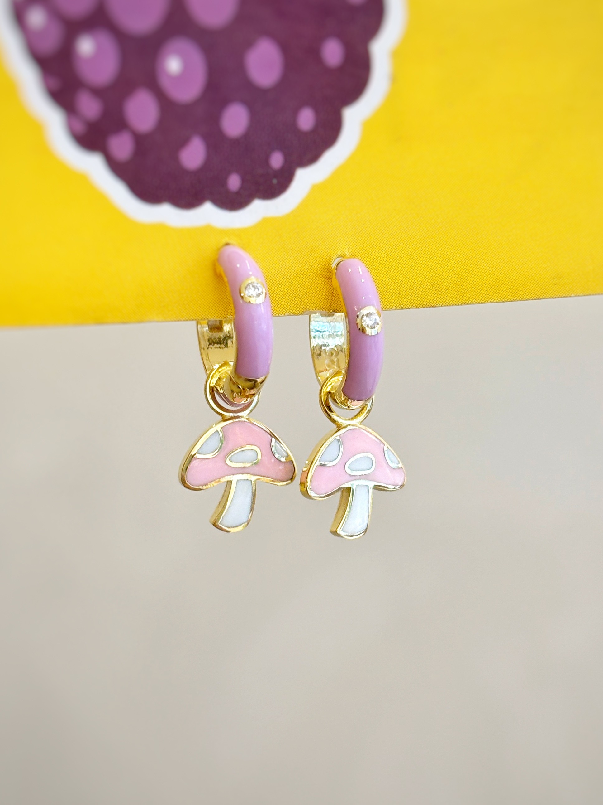 Pembe Mantar Mini Çocuk Küpe | 925 Ayar Gümüş