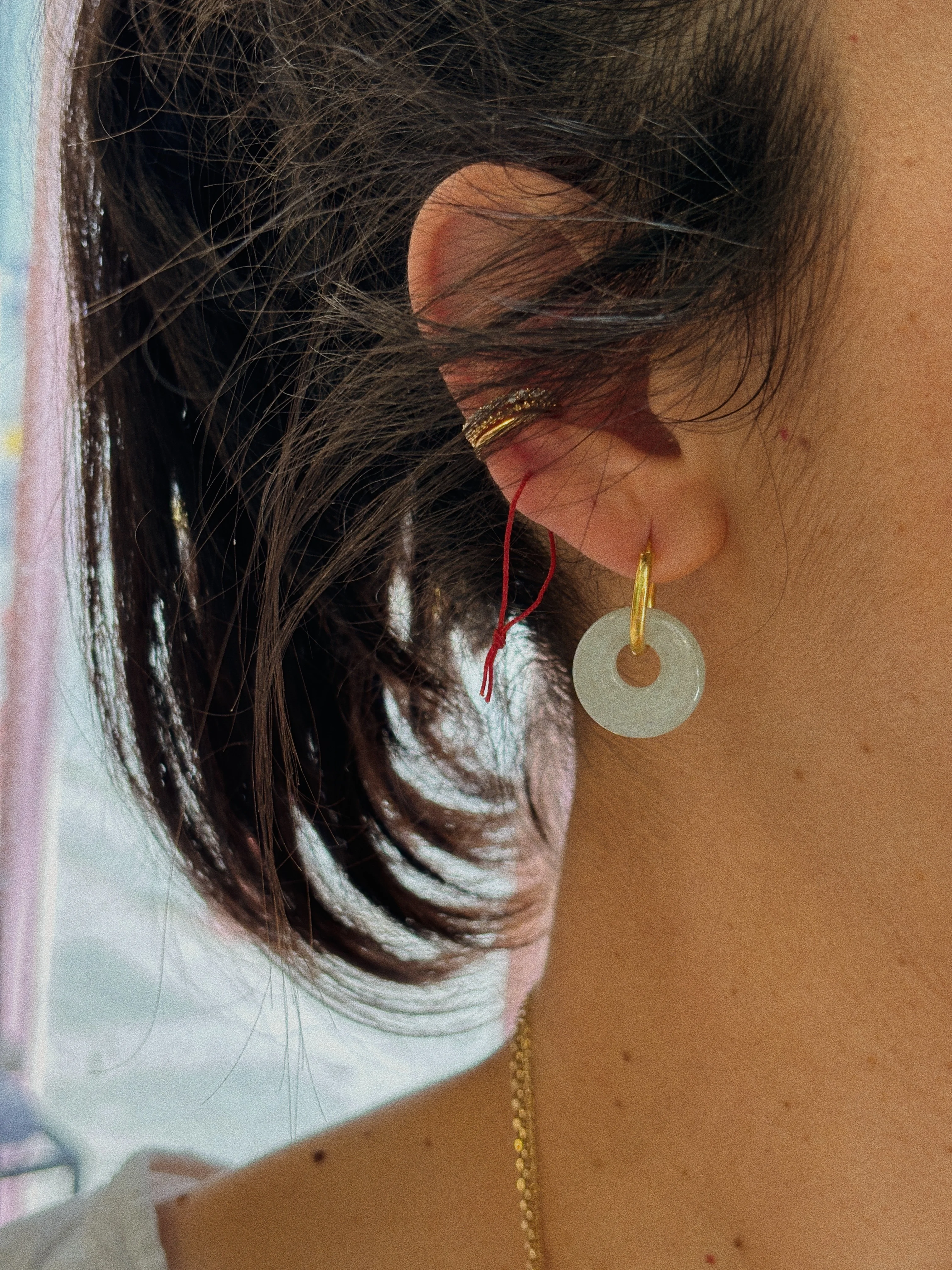 Amazonit Doğal Taş Minimal Halka Küpe | 925 Ayar Gümüş