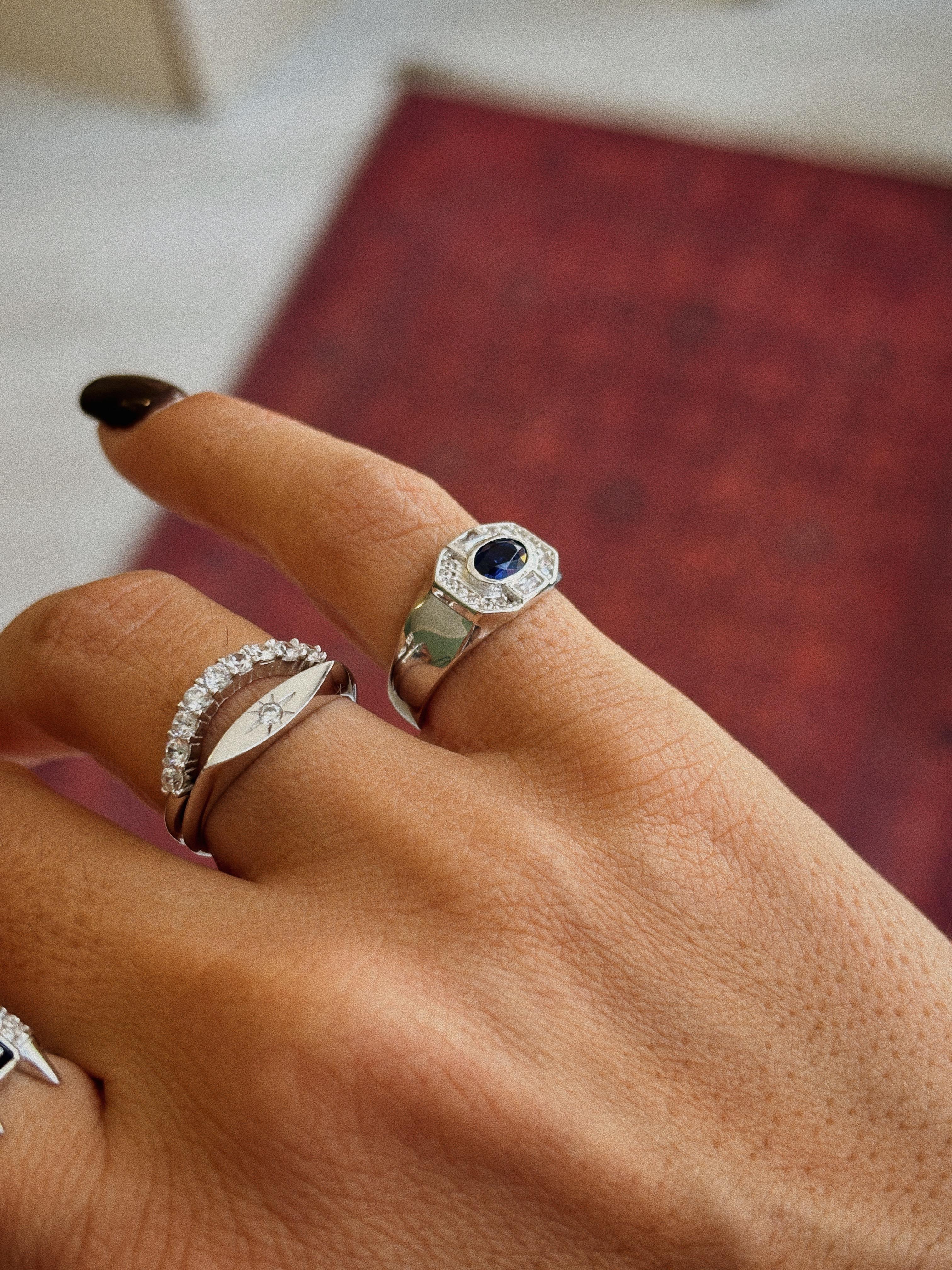 Lacivert Taşlı Serçe Parmak Yüzüğü | 925 Ayar Gümüş