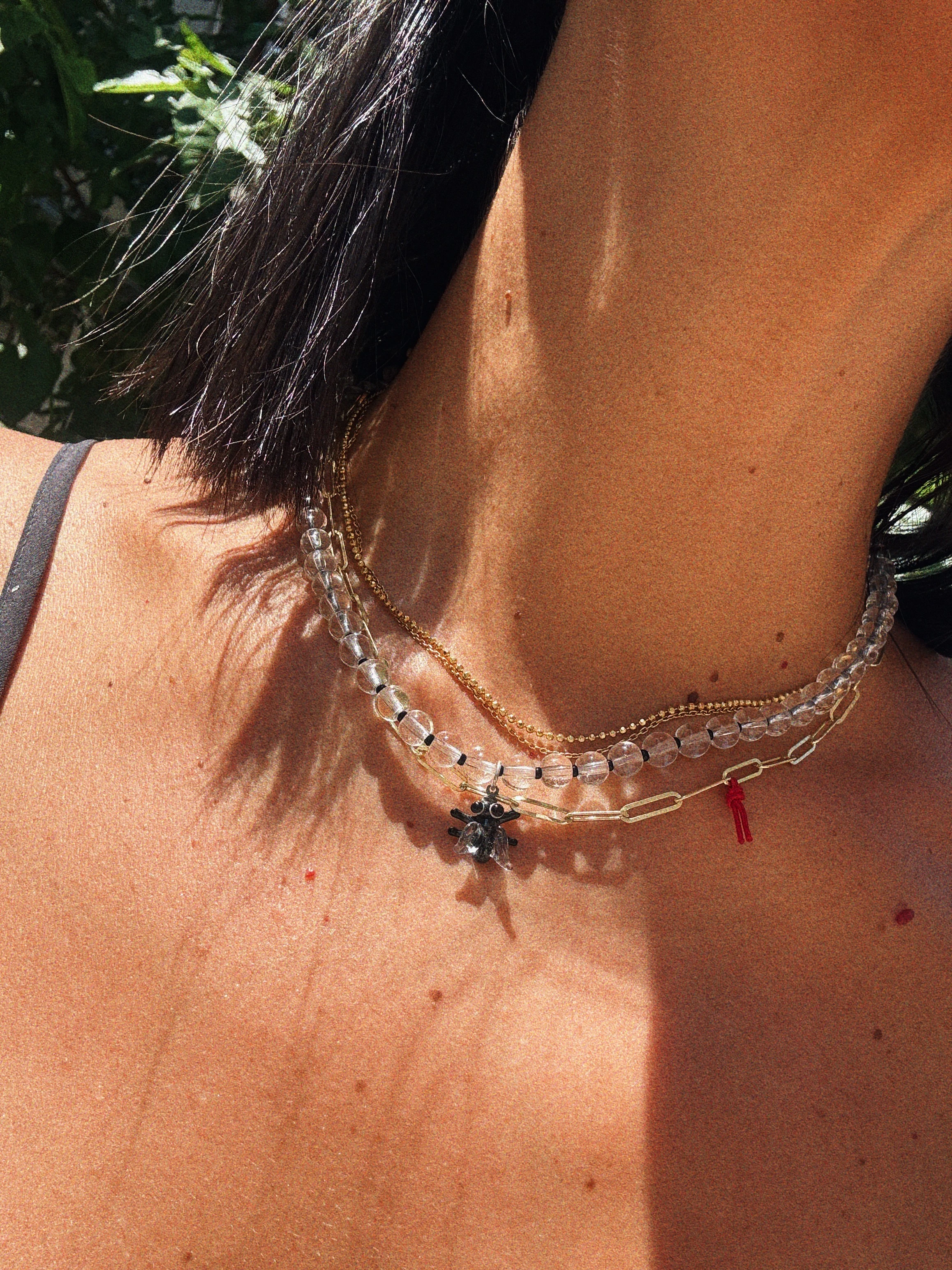 Siyah Sinek Cam Kolye | 925 Ayar Gümüş