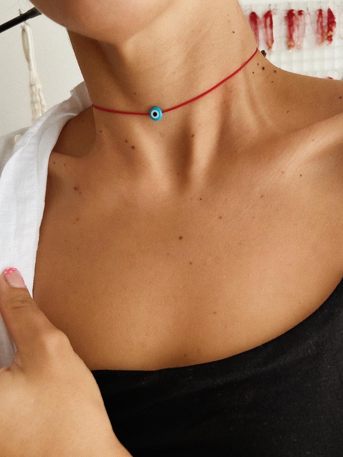 Nazar Boncuklu Kırmızı İp Kolye