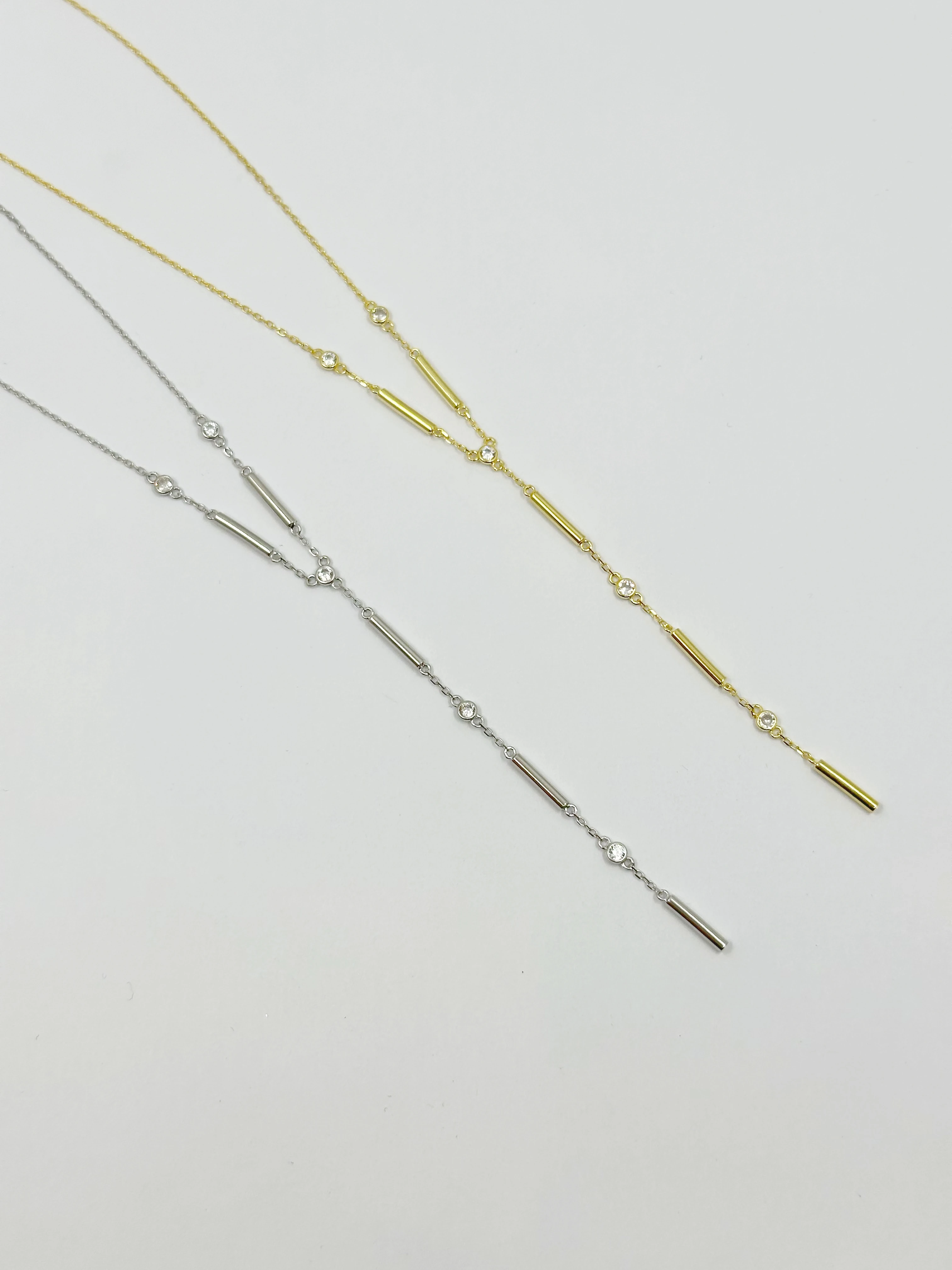 Taş Detaylı Boru Y Kolye | 925 Ayar Gümüş