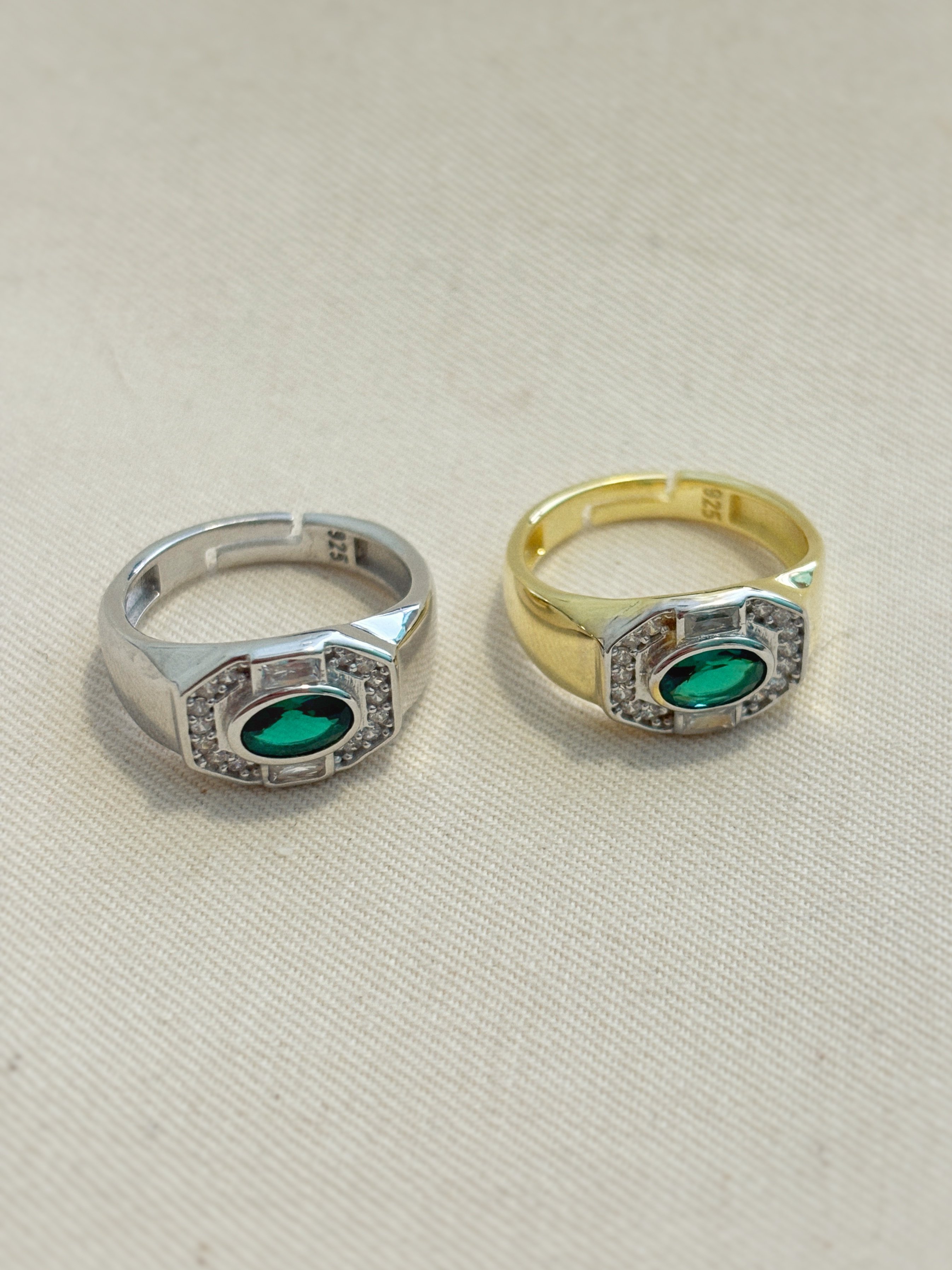 Yeşil Taşlı Serçe Parmak Yüzüğü | 925 Ayar Gümüş