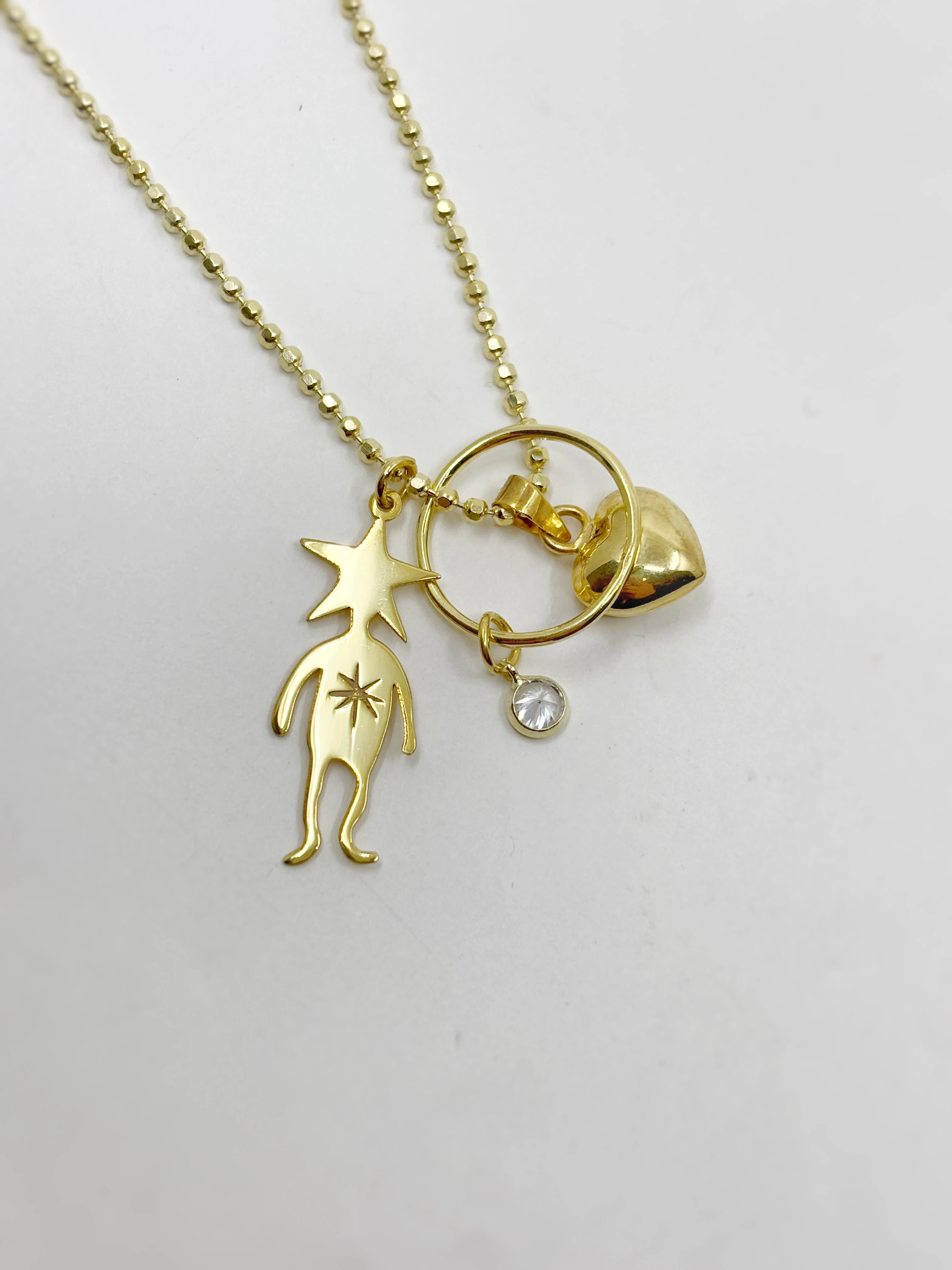 Yıldız Kafa Kalp Kolye | 925 Ayar Gümüş