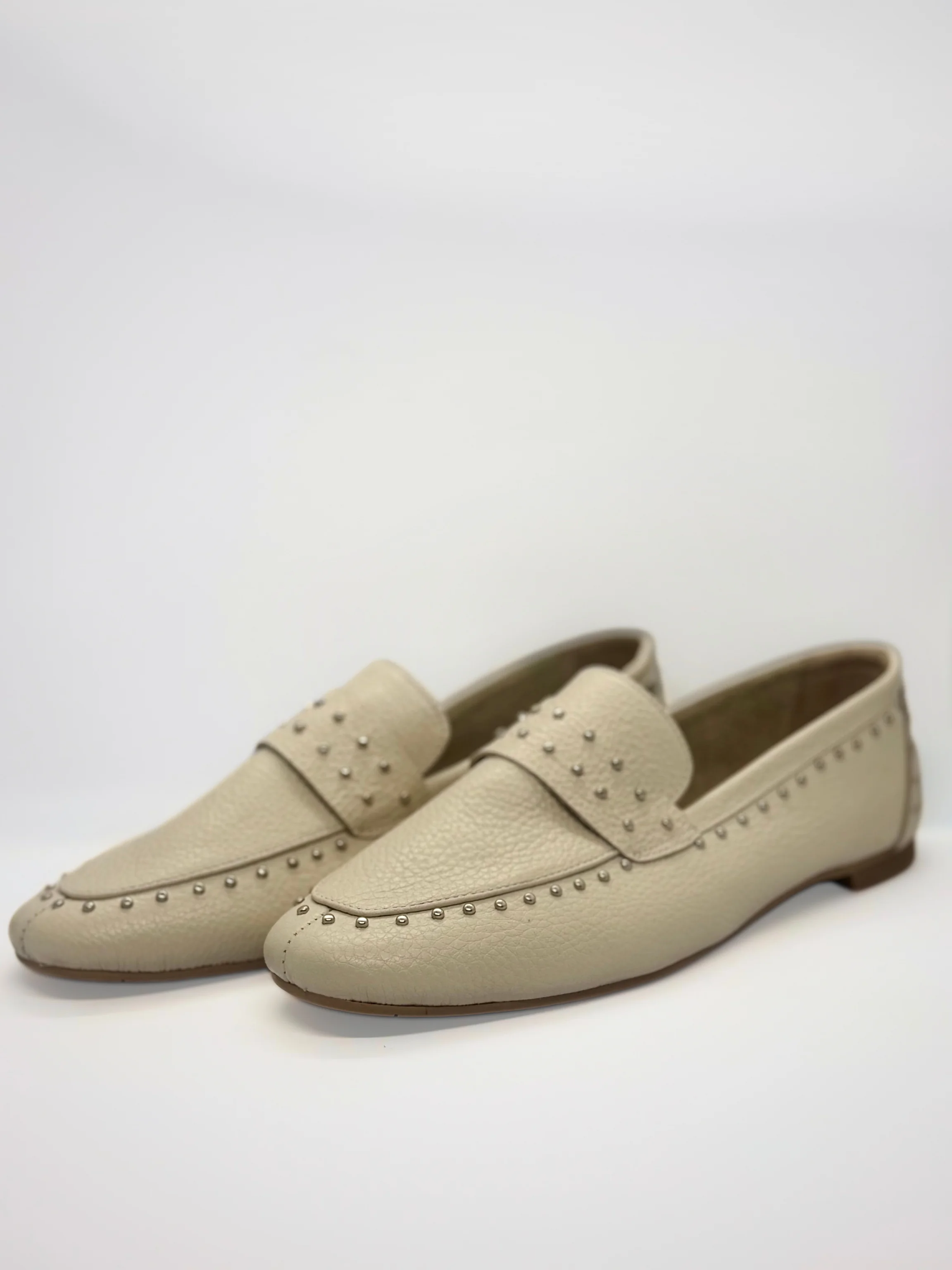 Zoe Gerçek Deri Zımba Detaylı Loafer - Ekru