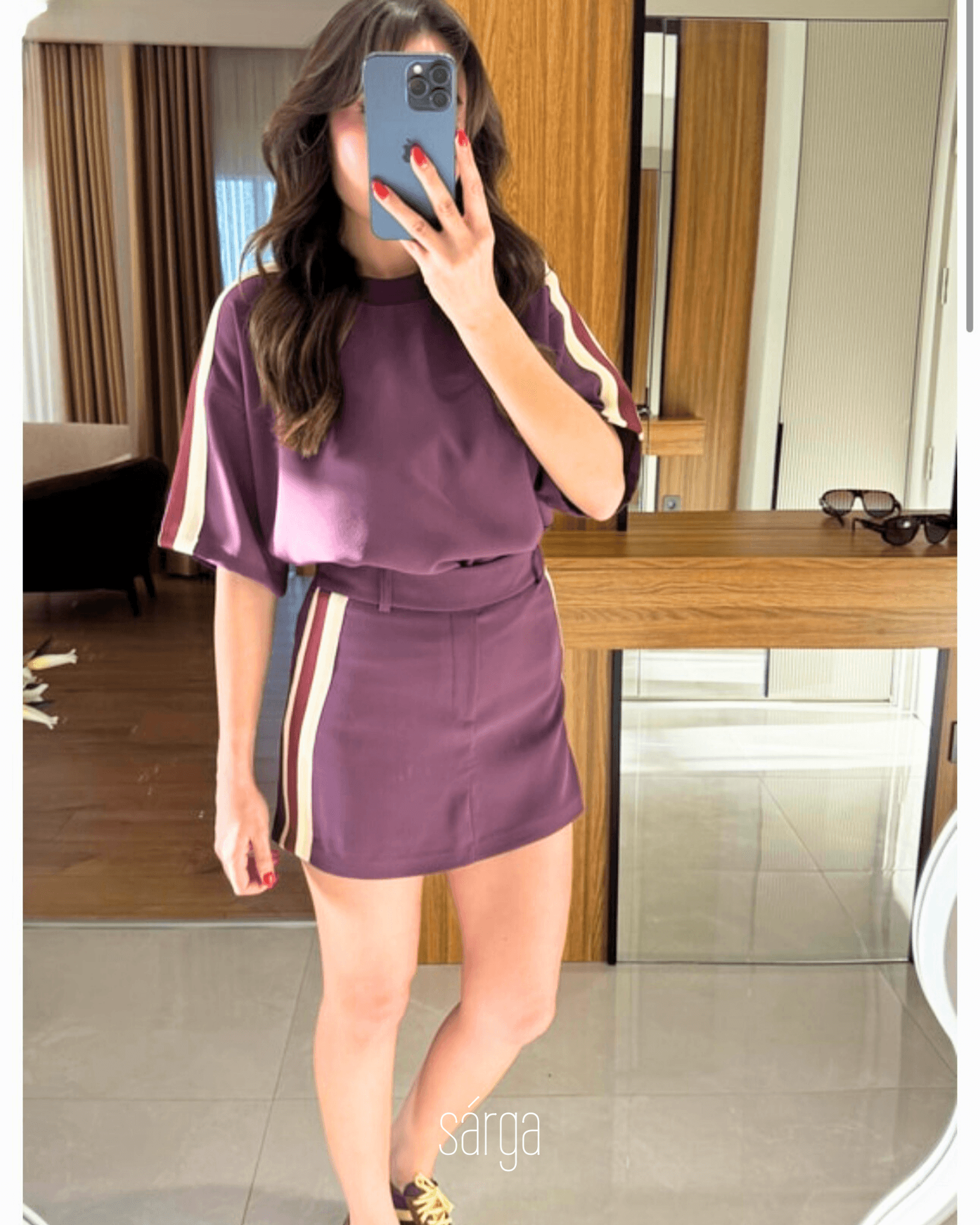 Mauve Oversize Tişört-Şort Etek Takım