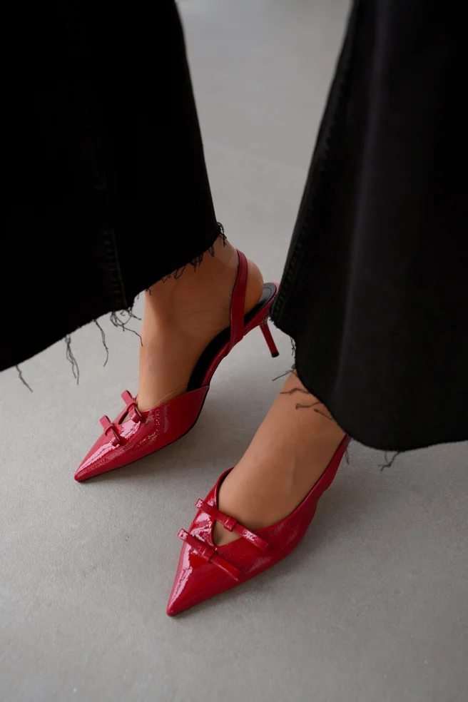 Sophie Çift Fiyonk Rugan Rahat Topuklu Stiletto