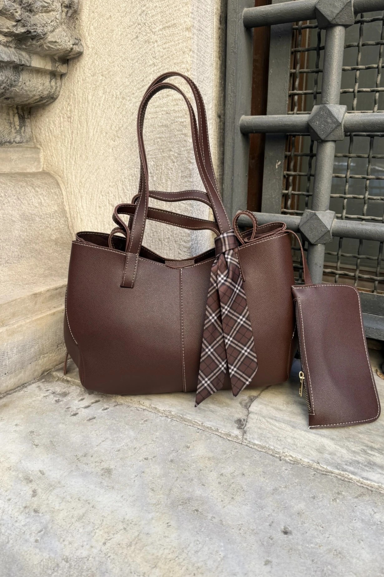 Clay Cüzdan Aksesuarlı Ayarlanabilir Tote Çanta - Acı Kahve