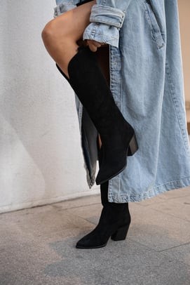 Diana Siyah Süet Western Çizme
