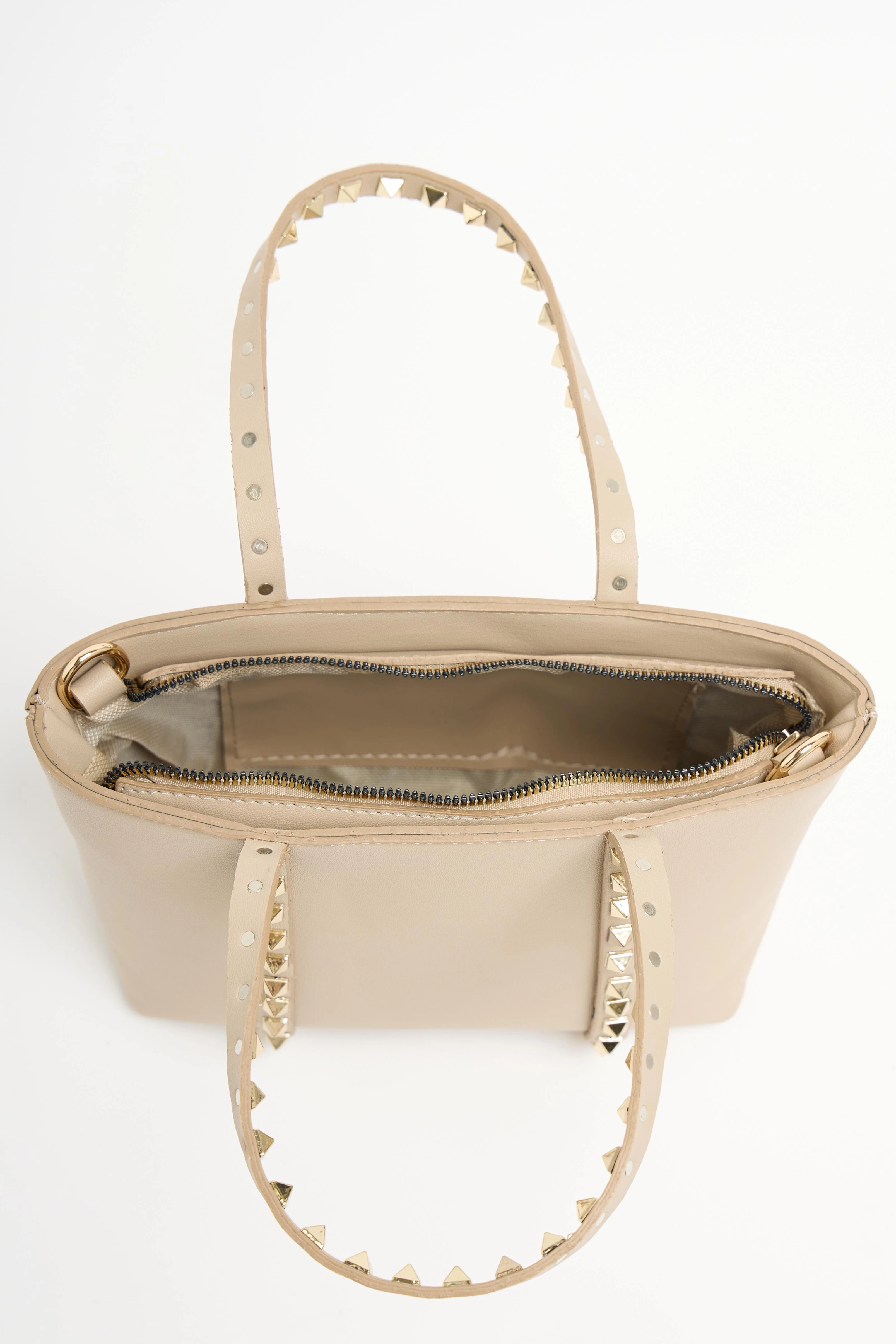 Milano Gold Zımba Detaylı Orta Boy Tote Çanta - Vizon