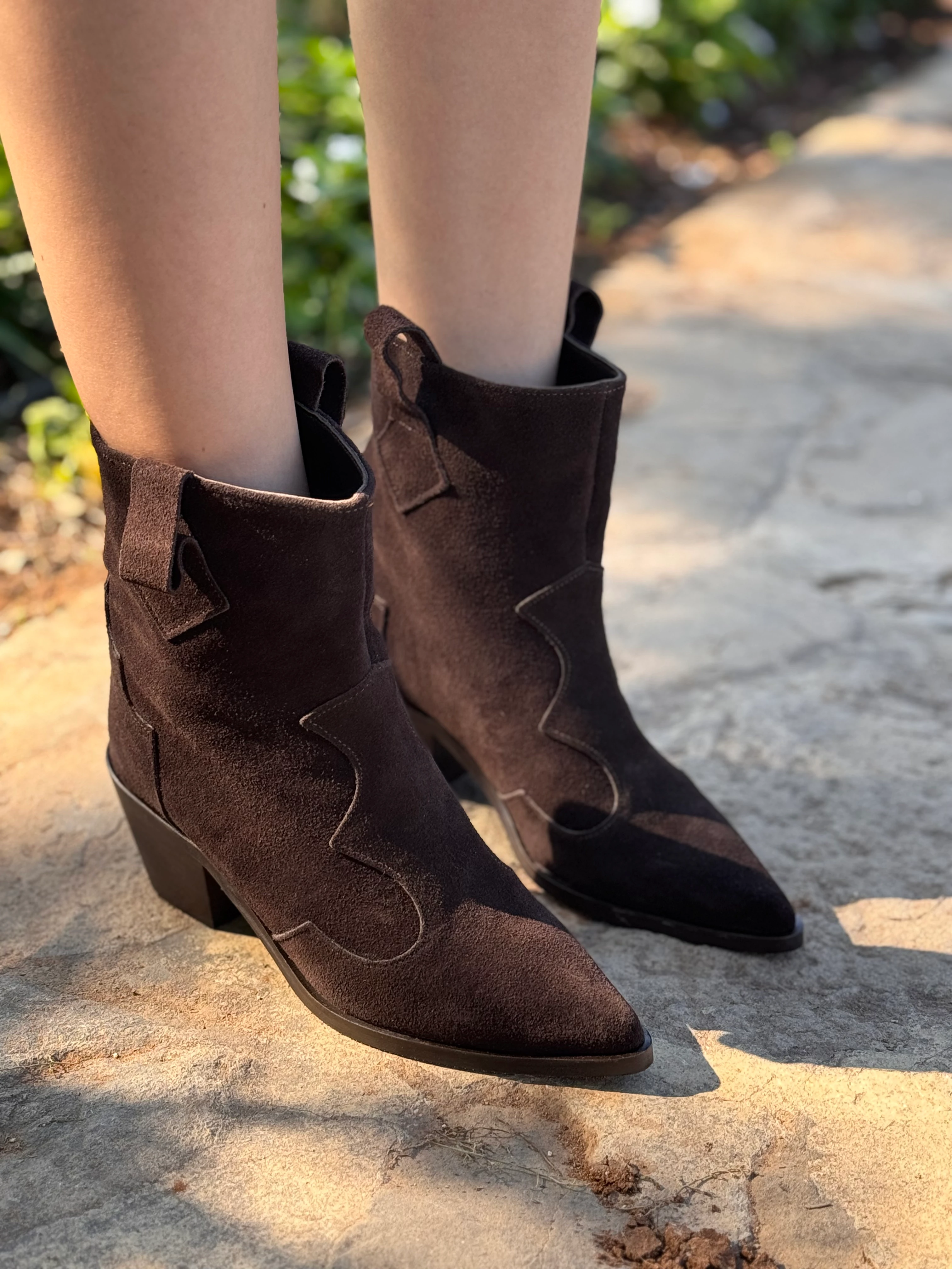 Etary Gerçek Süet Deri Western Bot - Acı Kahve