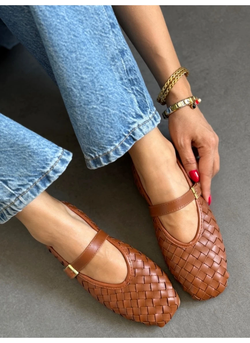 Brian Örgü Detaylı Tokalı Babet - Taba