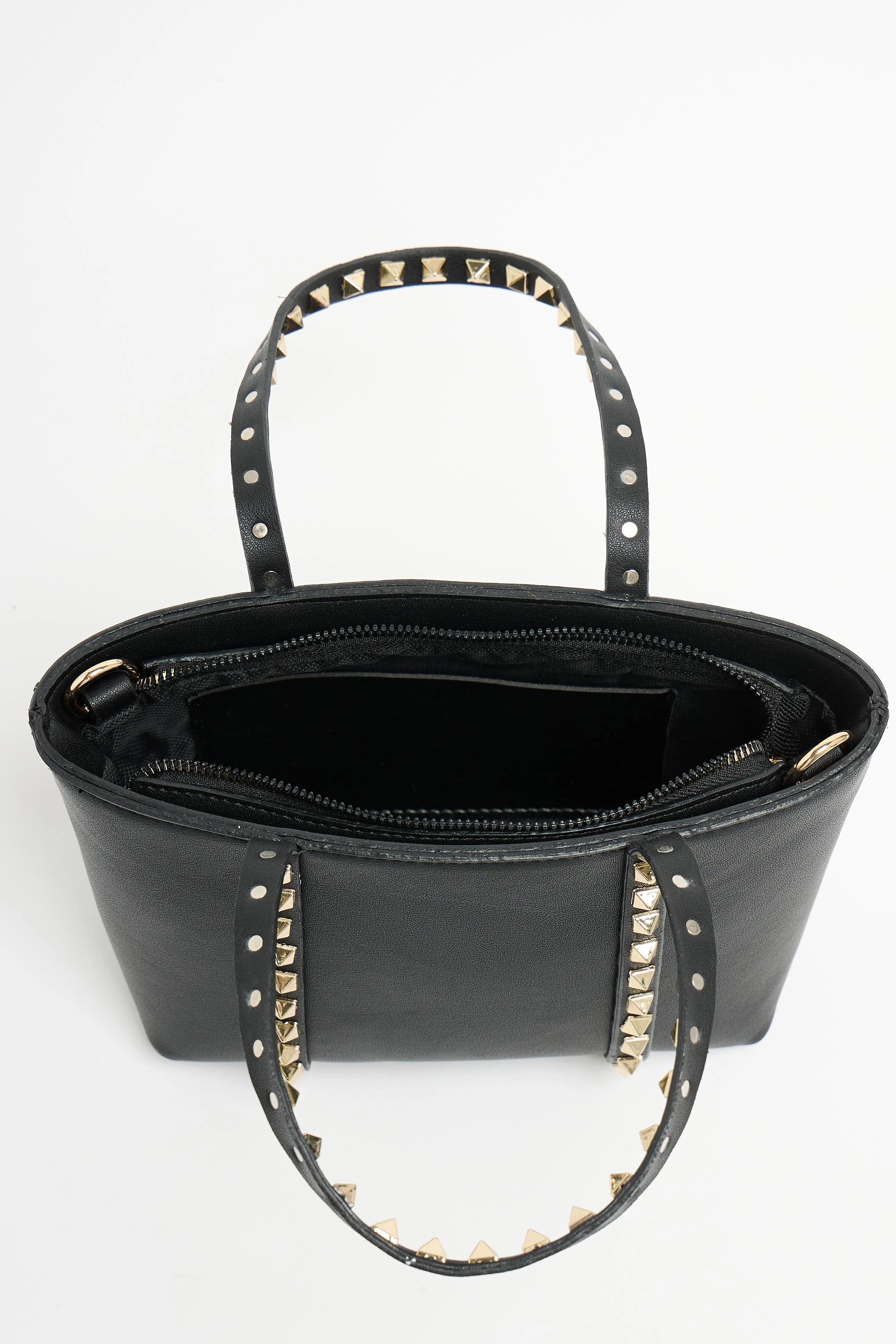 Milano Gold Zımba Detaylı Orta Boy Tote Çanta - Siyah