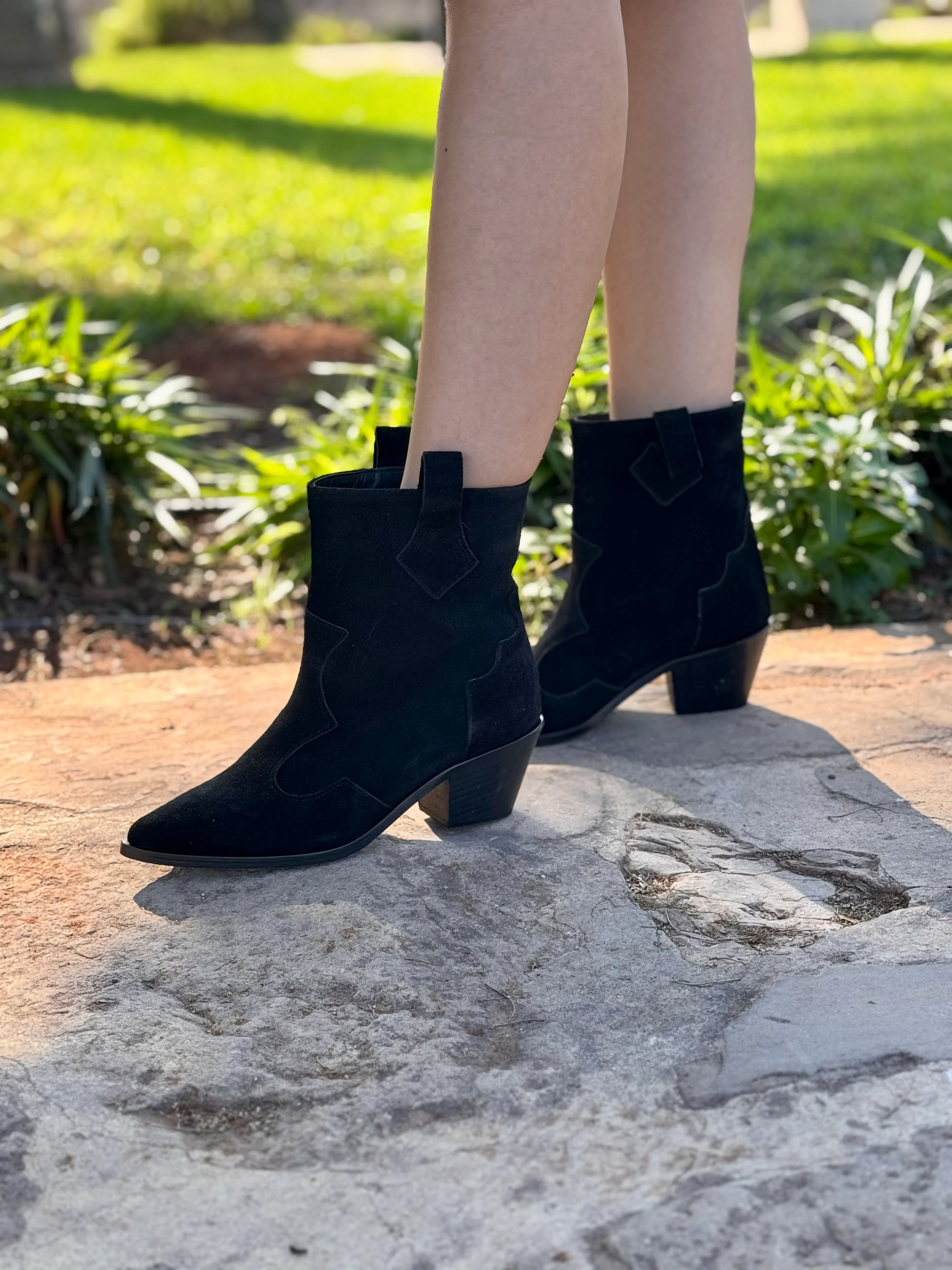 Etary Gerçek Süet Deri Western Bot - Siyah