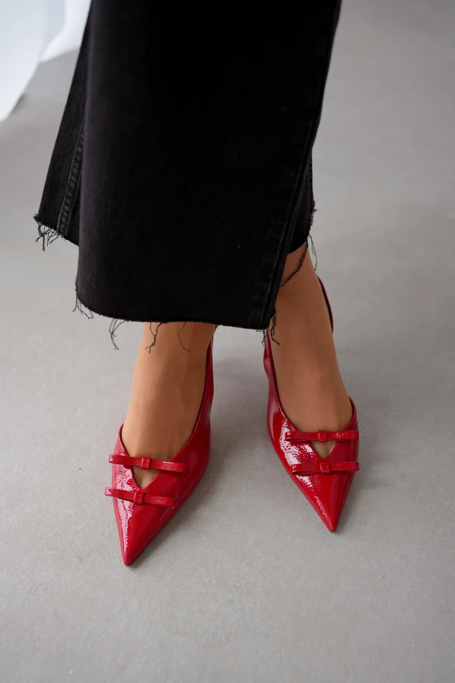 Sophie Çift Fiyonk Rugan Rahat Topuklu Stiletto