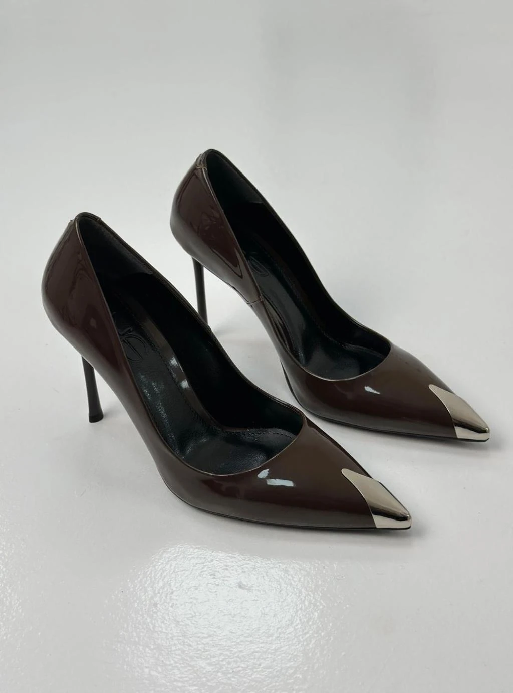 Mindy Metal Burunlu Rugan Deri Stiletto - Acı Kahve