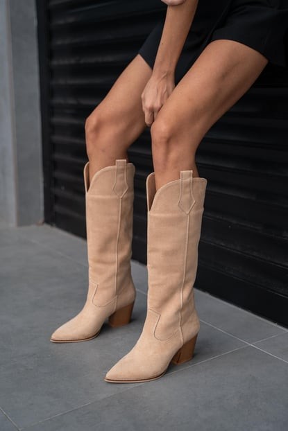 Diana Krem Süet Western Çizme