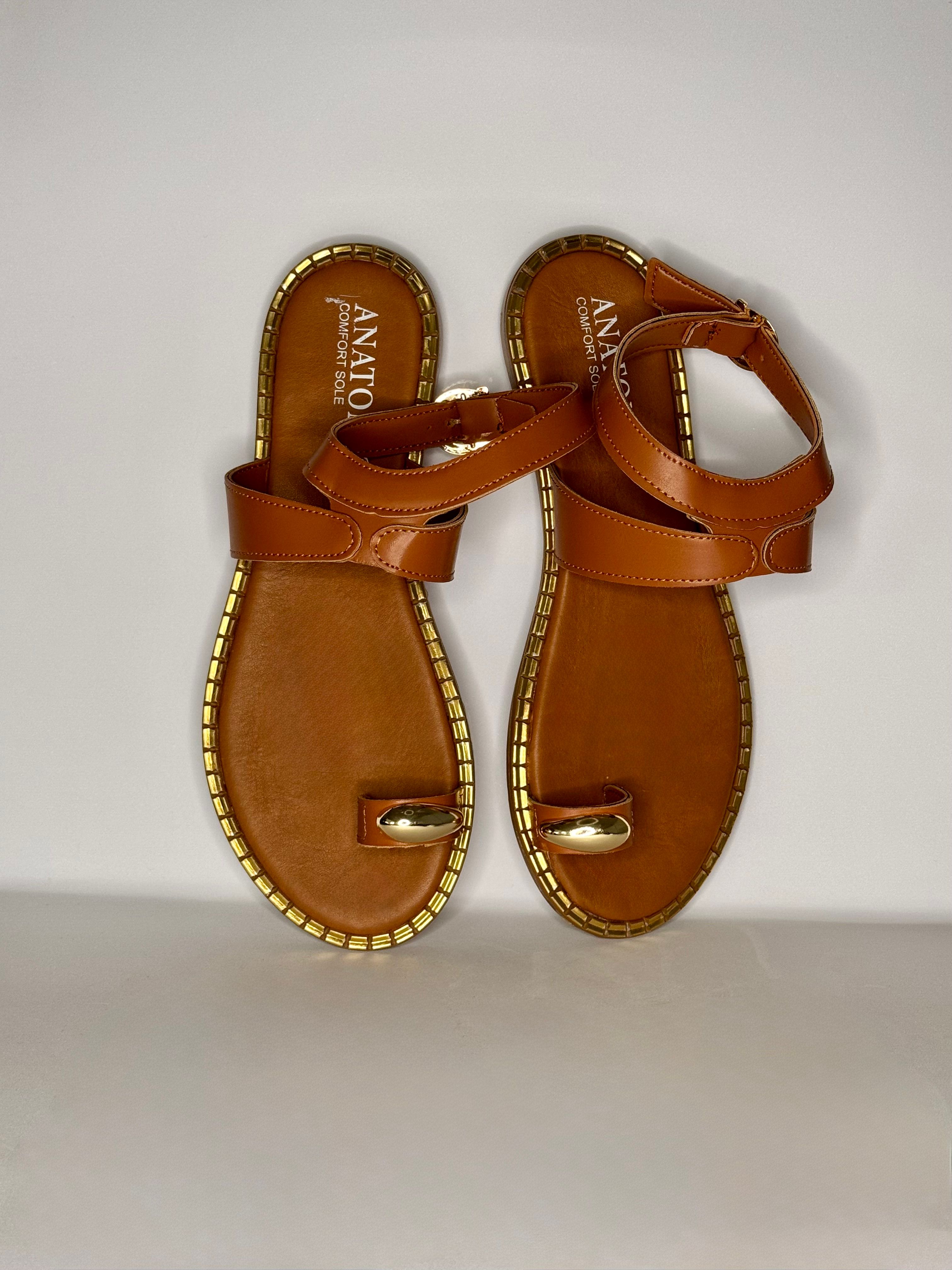 Dare Gold Detaylı Anatomik Parmak Arası Sandalet - Taba