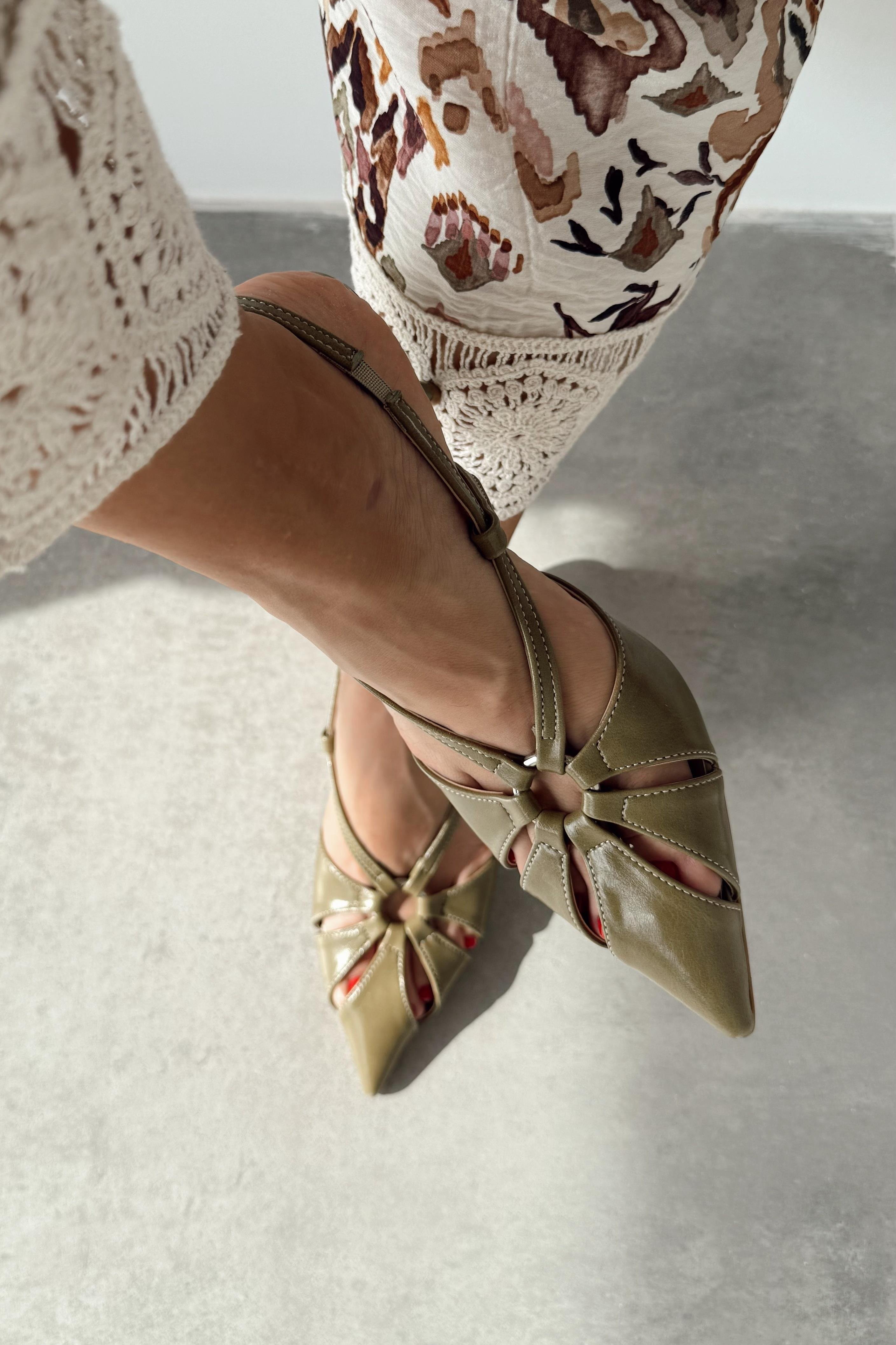 Cecilio Pencere Detaylı Stiletto - Olive Yeşil