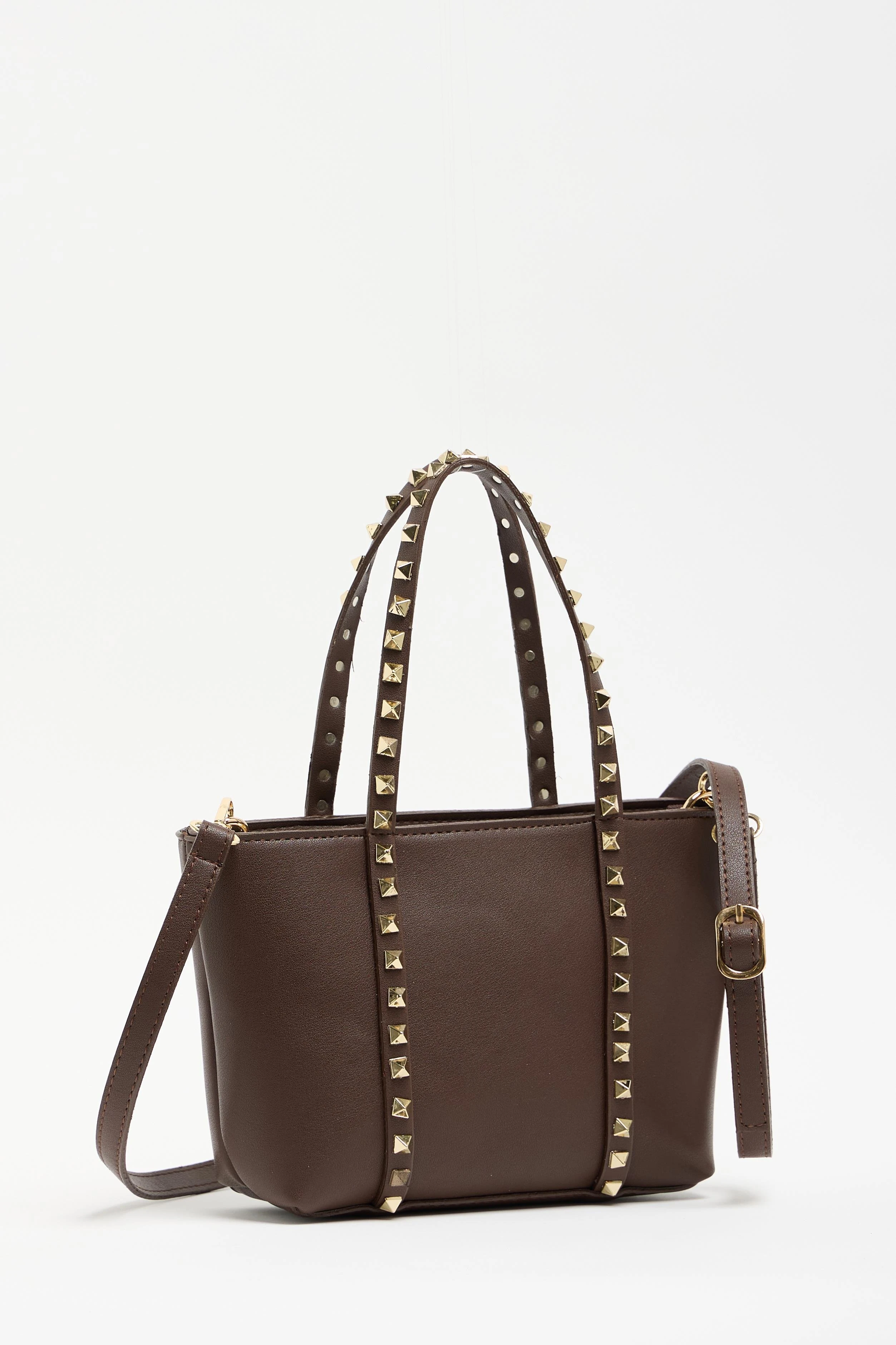 Milano Gold Zımba Detaylı Orta Boy Tote Çanta - Kahverengi