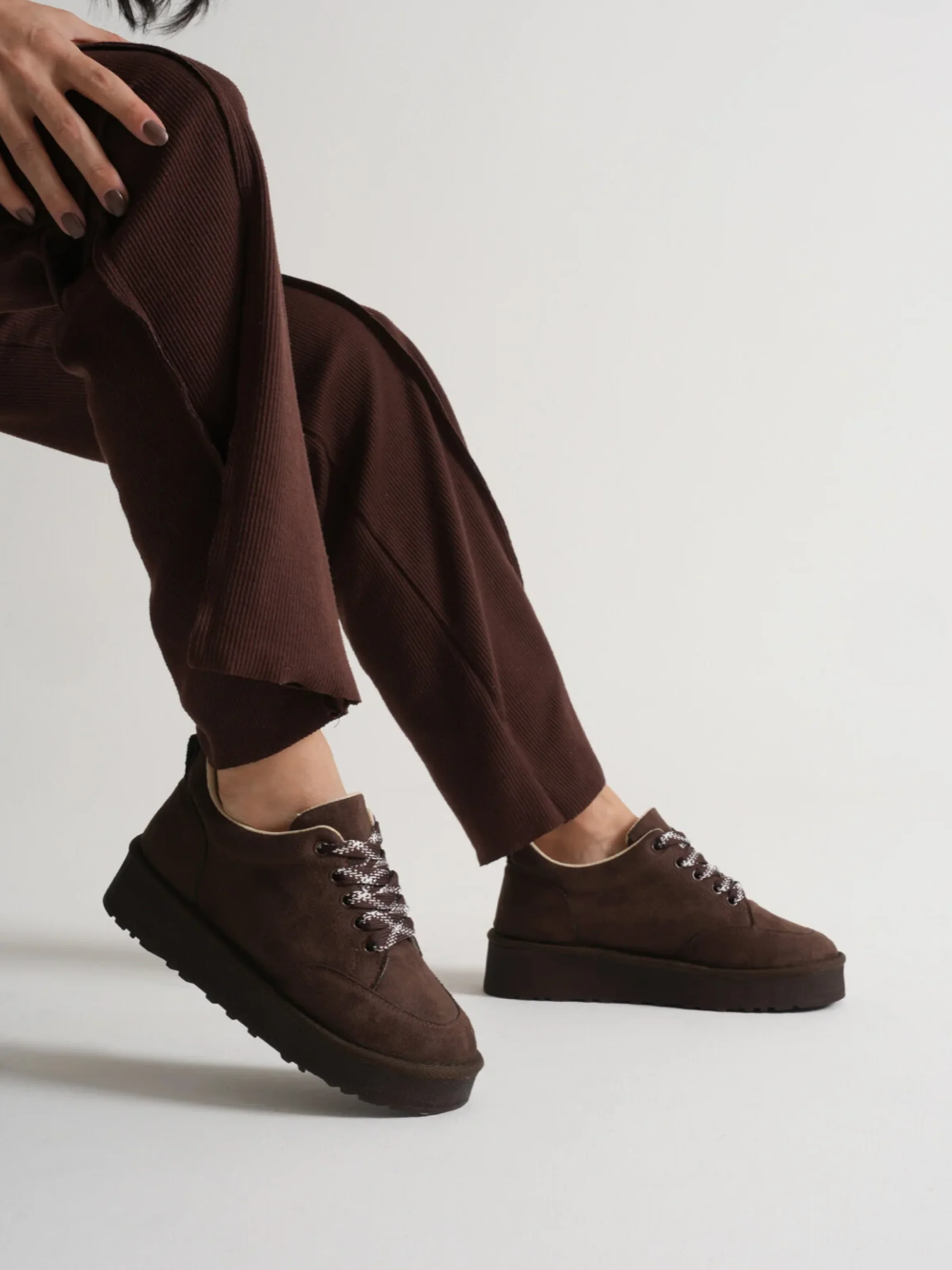 CozyStep Süet Bağcıklı Sneaker - Acı Kahve