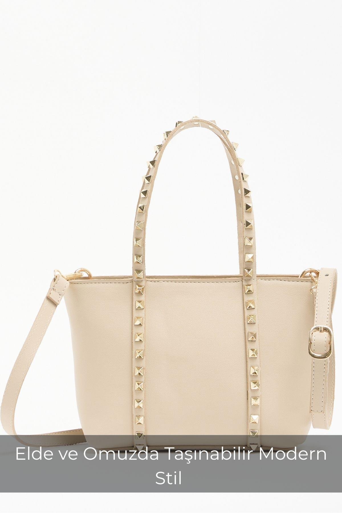 Milano Gold Zımba Detaylı Orta Boy Tote Çanta