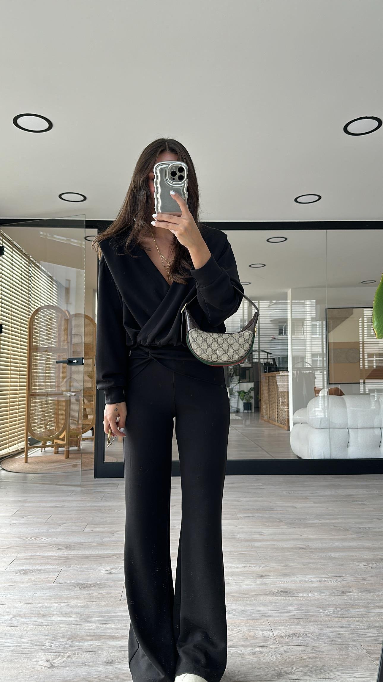 Modal Kumaş Kruvaze Üst-Detaylı Pantolon Takımı