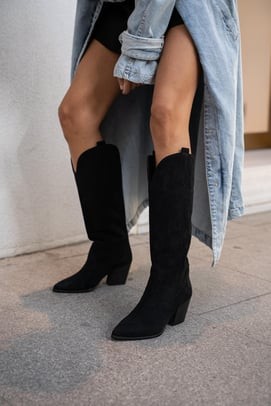 Diana Siyah Süet Western Çizme