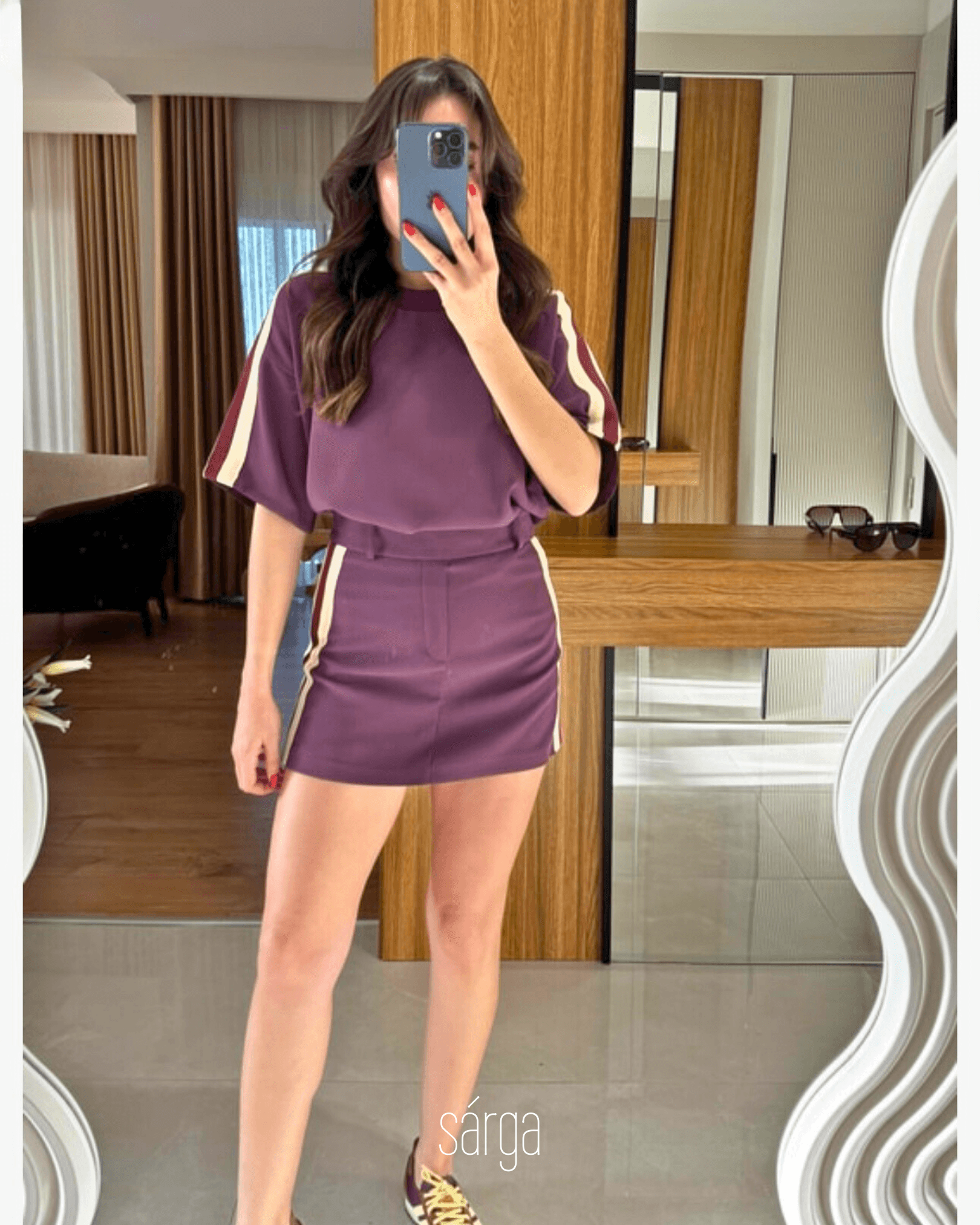 Mauve Oversize Tişört-Şort Etek Takım