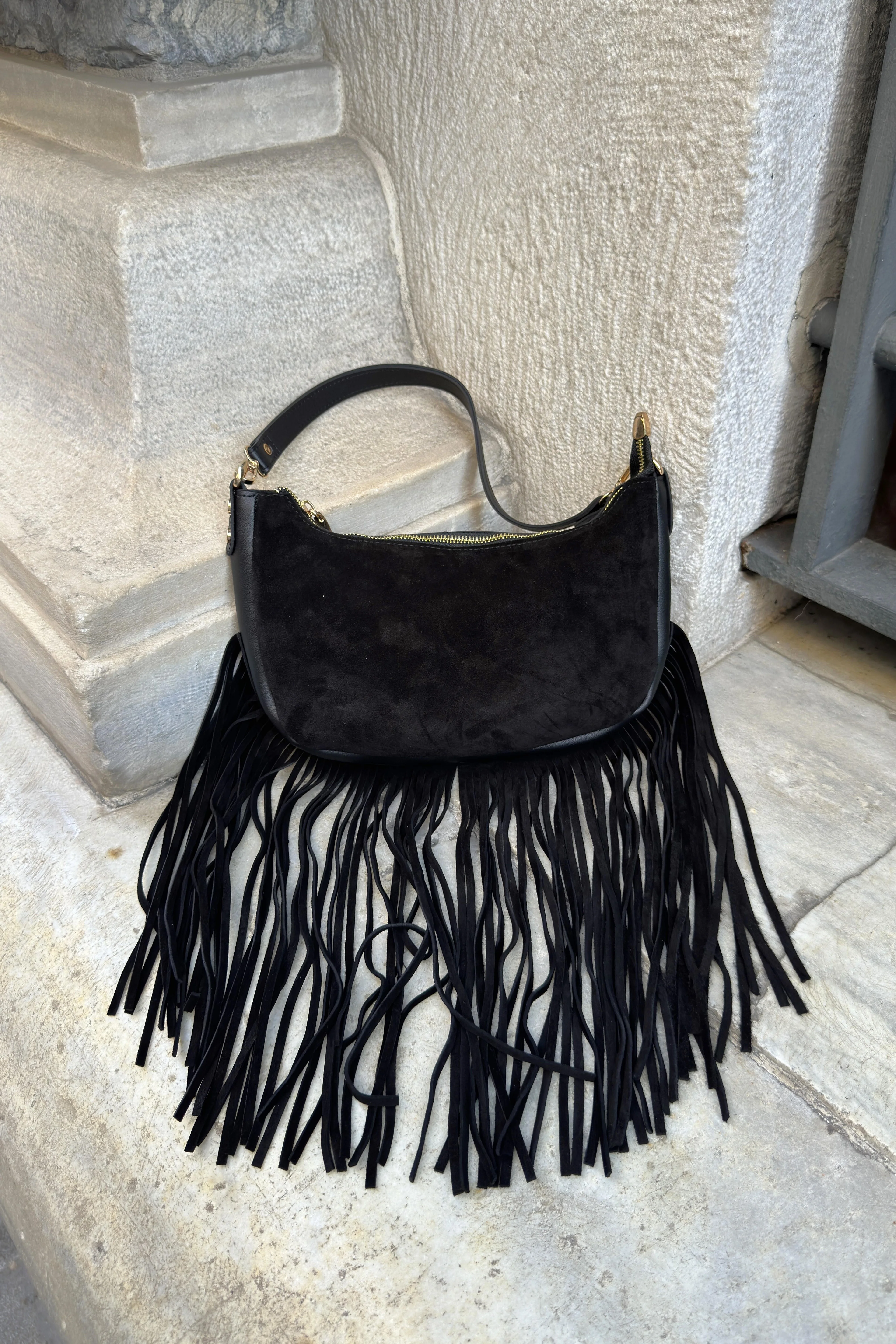 Fury Püsküllü Gerçek Süet Omuz Çantası