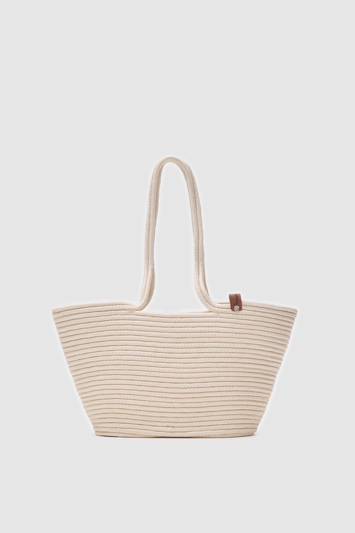 Hera Handmade Hasır Omuz Çantası - Krem