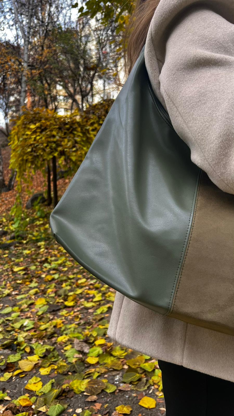 Glow Süet Omuz Çantası - Yeşil-Kahverengi