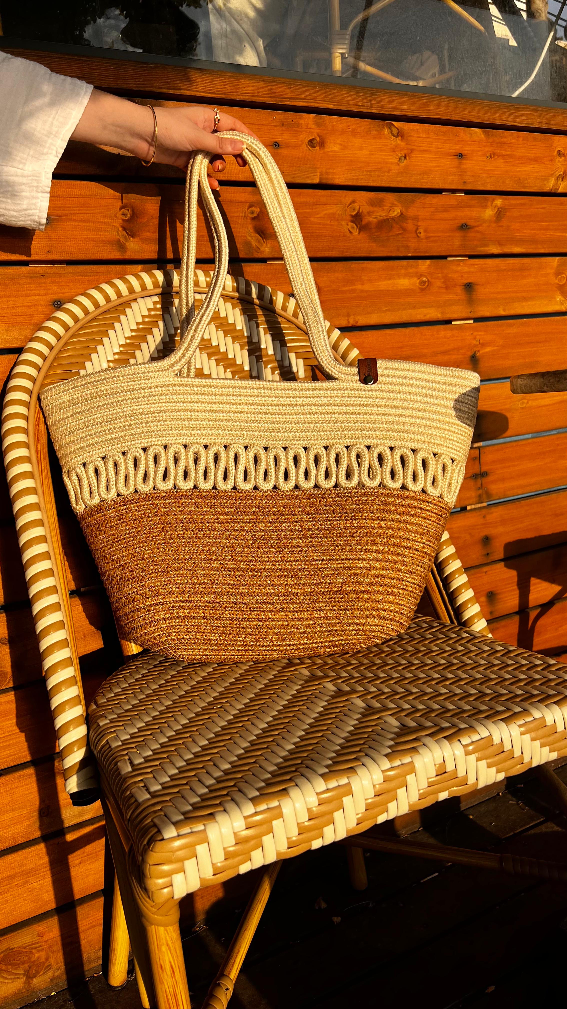 Malvidas Handmade Hasır Omuz Çantası - Krem Hasır