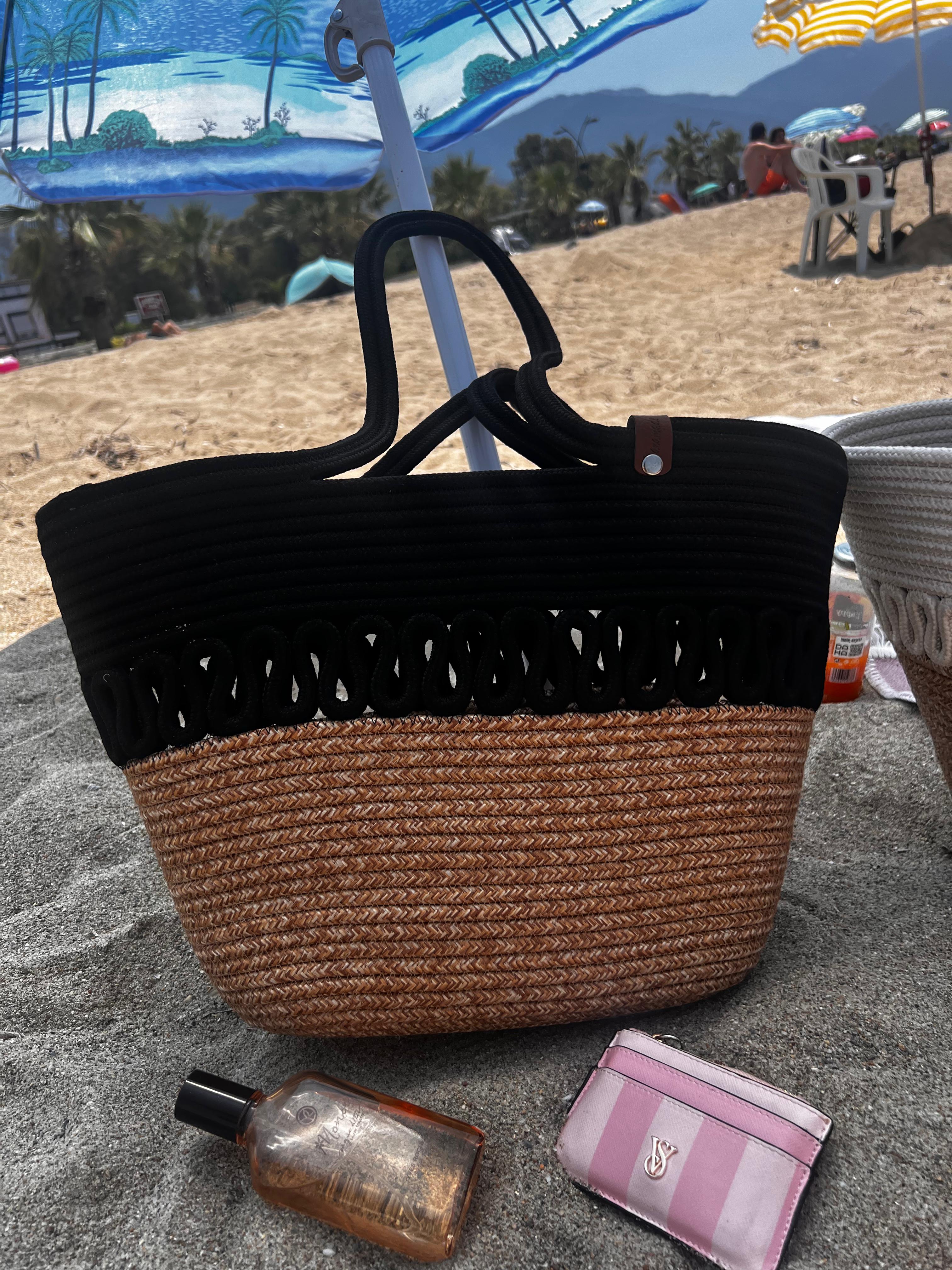 Malvidas Handmade Hasır Omuz Çantası - Siyah Hasır