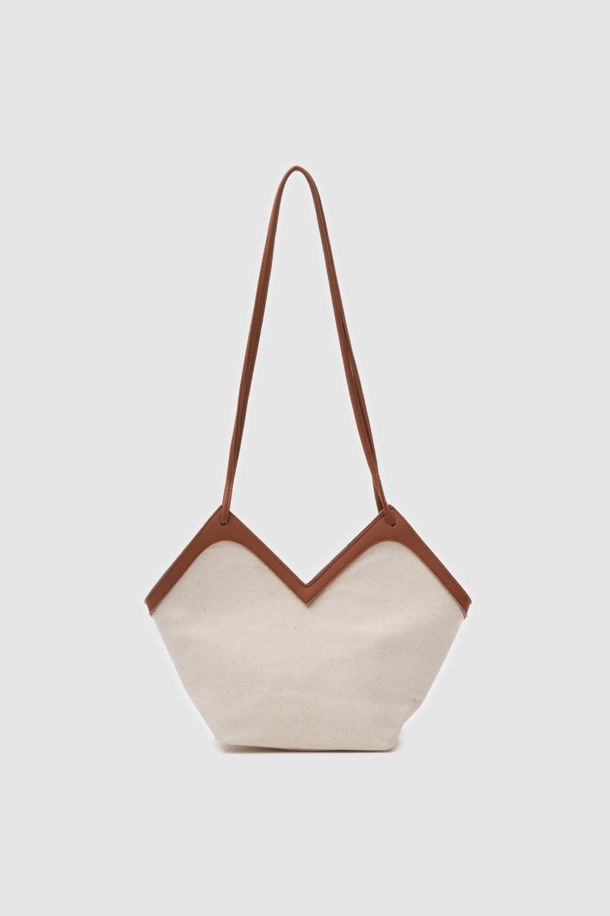 Garnili Kanvas Tote Çanta Ante - Açık Kahve