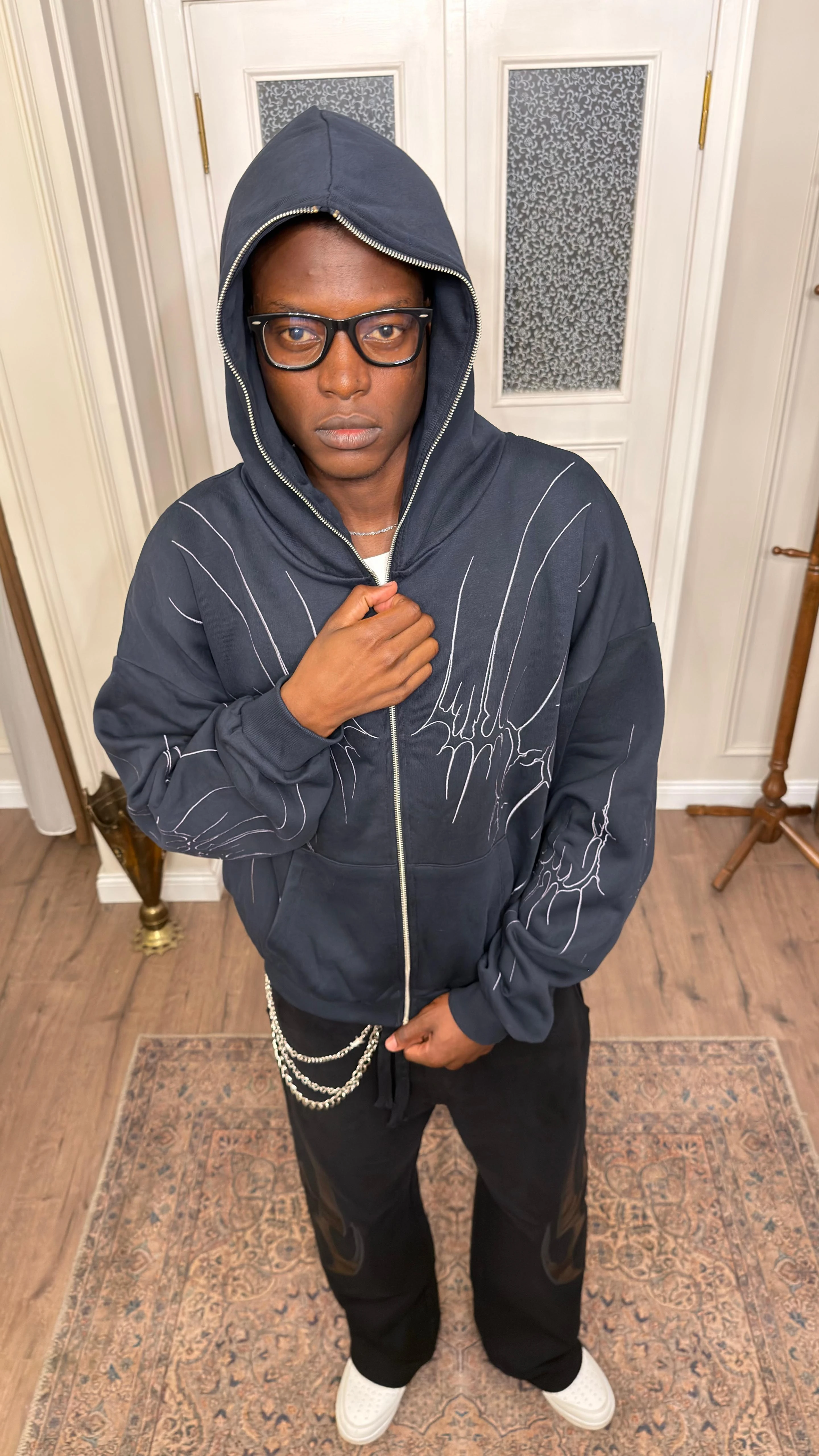 ARMOR NAKIŞ DETAYLI ÇİFT FERMUARLI ZİP HOODİE