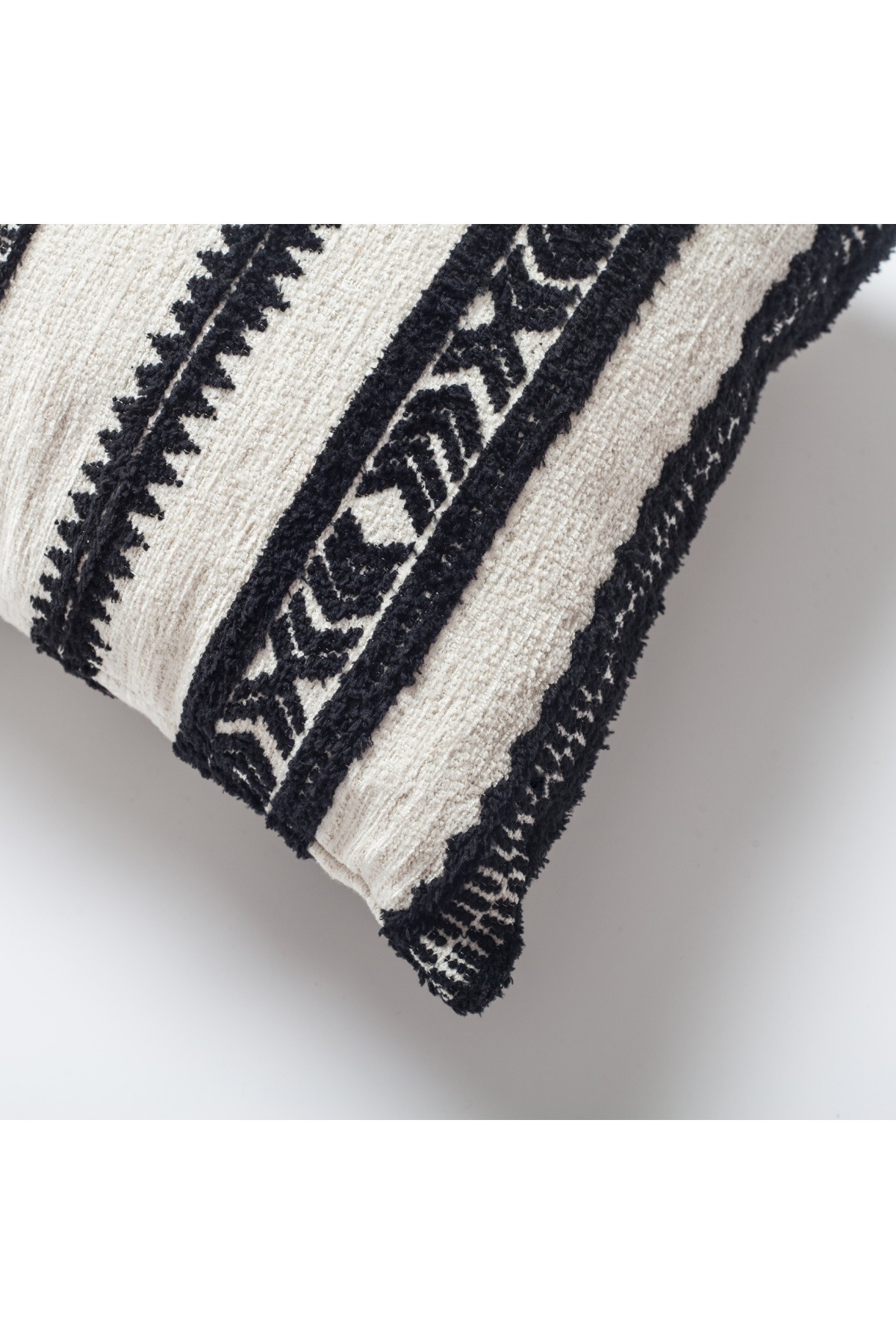 "Mitos" - Ethnic Striped Patterned 16x24 Inch Pillow - Black & White (Cover Only)