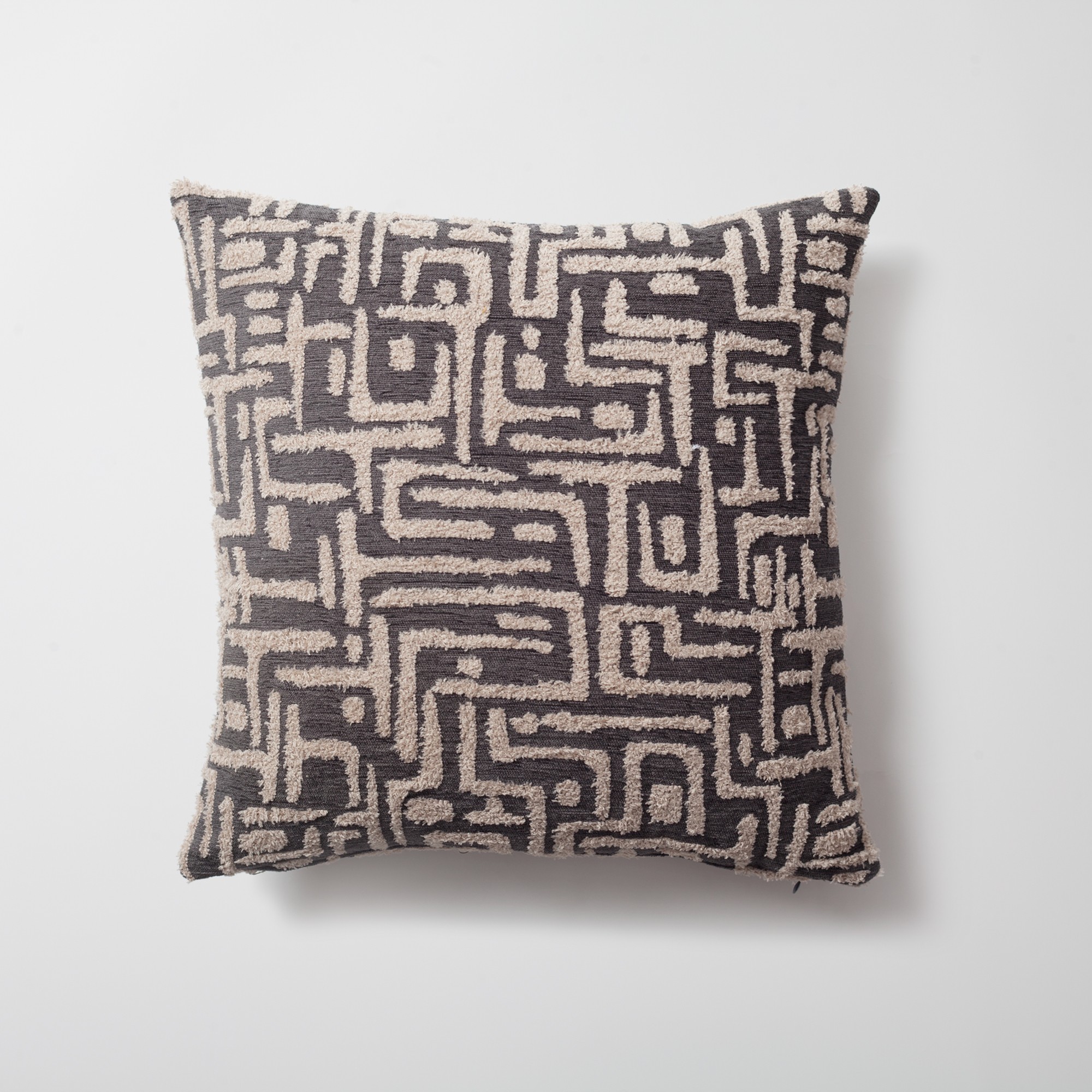 "Gilda" - Maze Patterned Linen Pillow 18x18 Inch - Anthracite (Cover Only)
