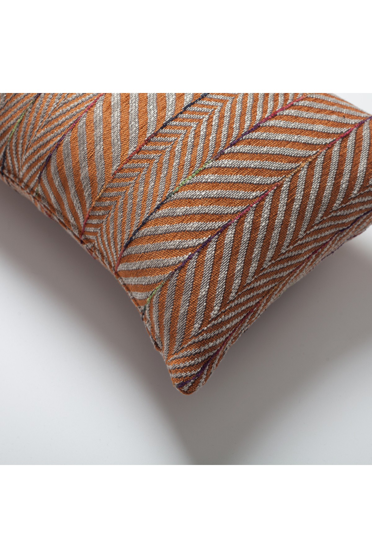 "Sense" - Linen Gradient Striped Herringbone Patterned Pillow 12x20 Inch - Orange (Cover Only)