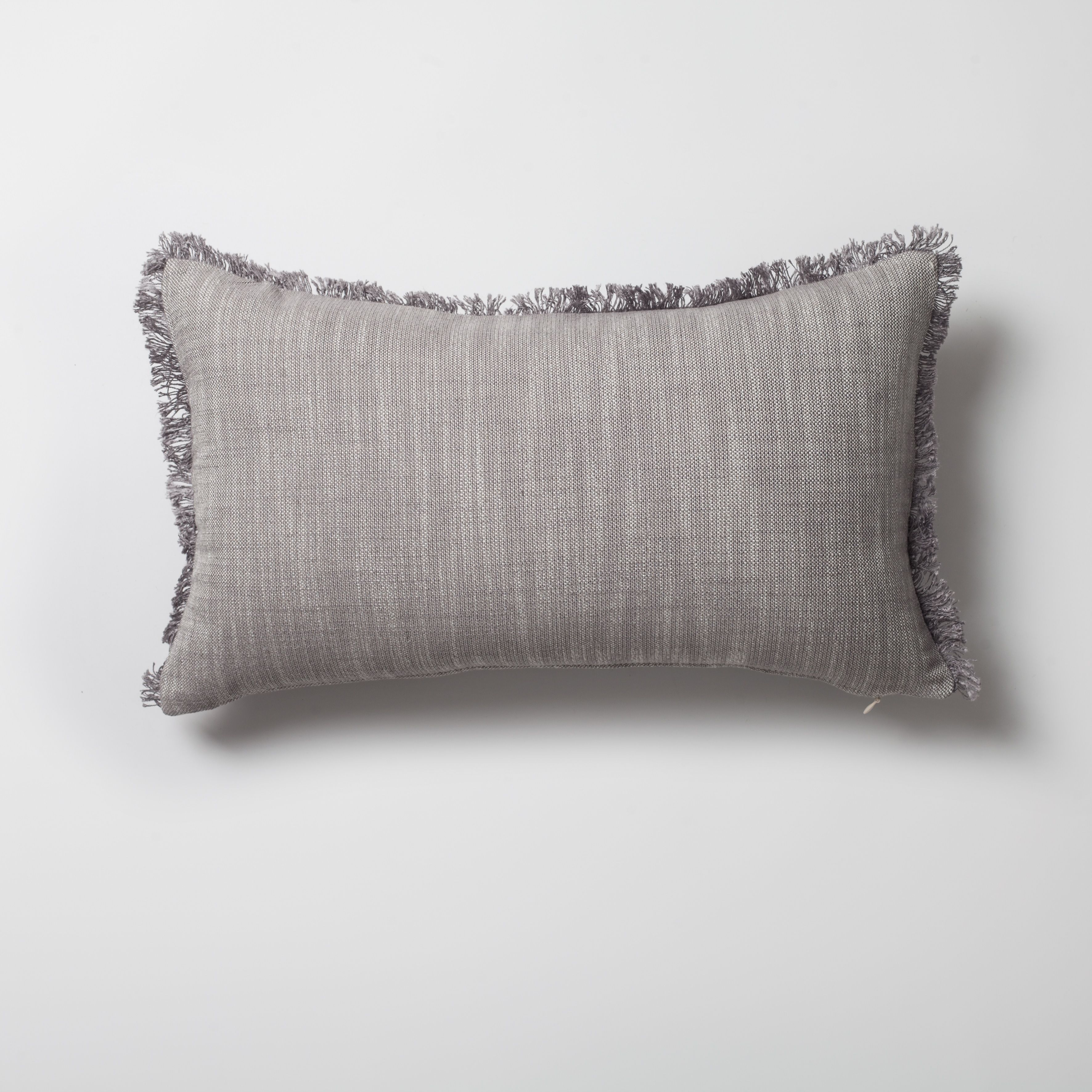 "Soho" - Linen Fringed Pillow 12x20 Inch - Light Gray (Cover Only)