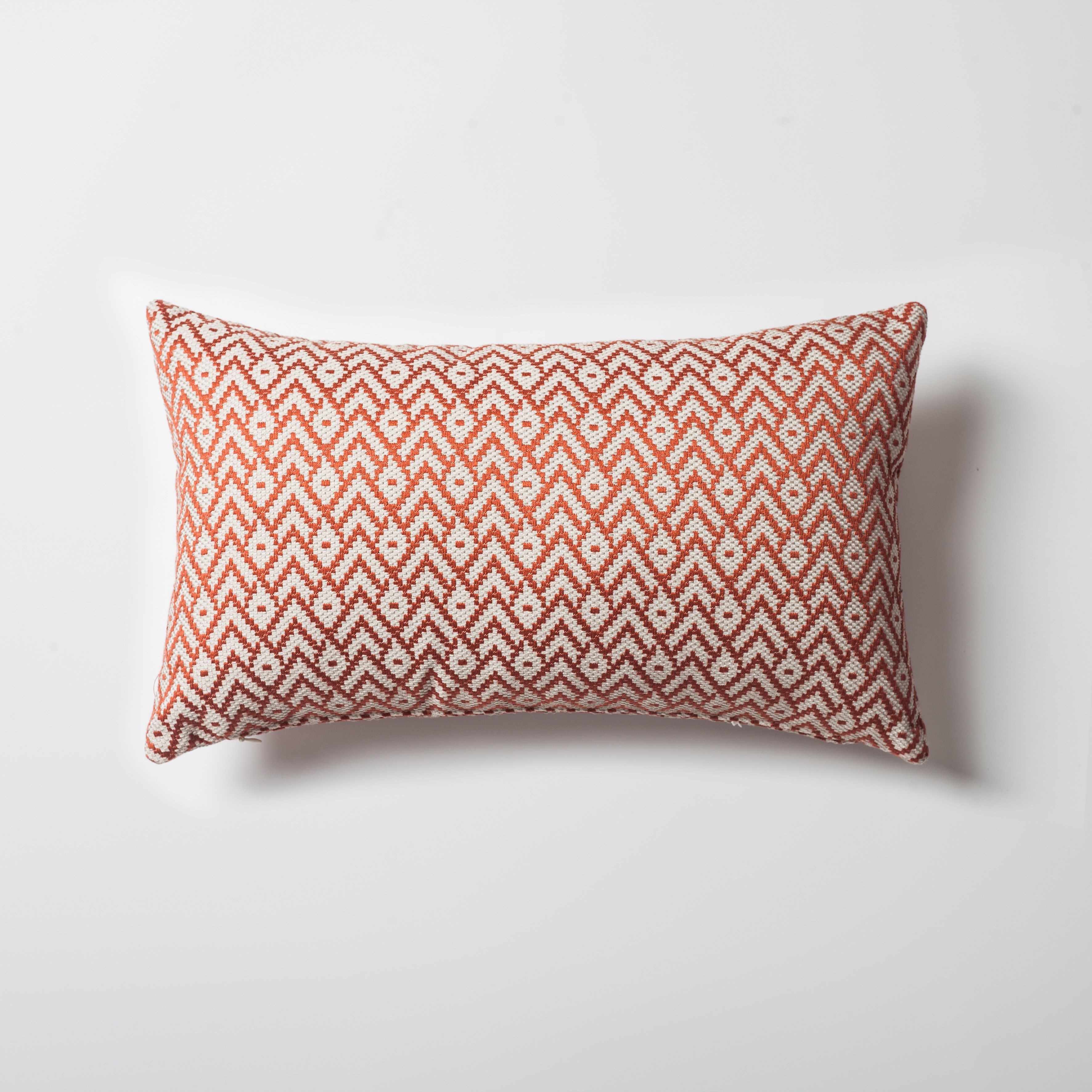 "Gusto" - Linen Modern Small Patterned Linen Pillow 12x20 Inch - Terracotta (Cover Only)