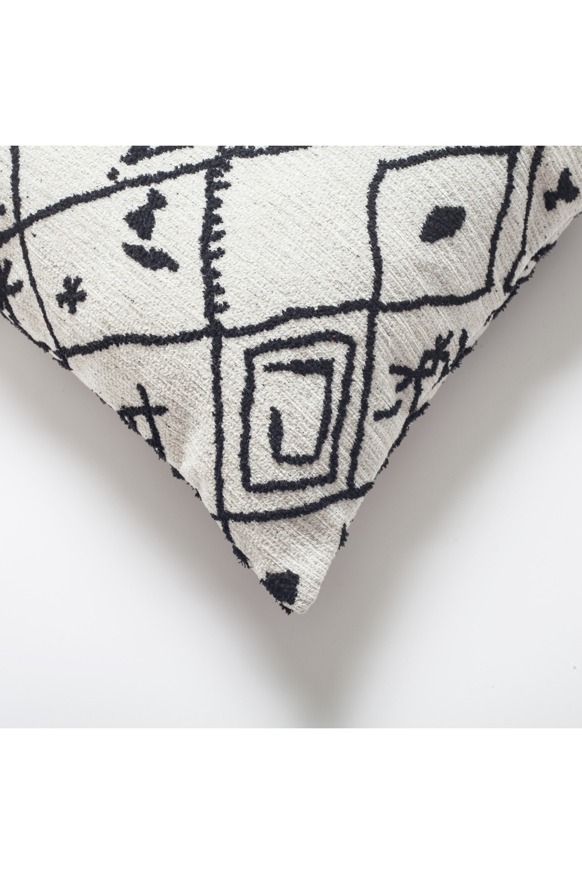 "Merino" - Ethnic Motif Patterned Pillow 14x28 Inch - Black and White (Cover Only)