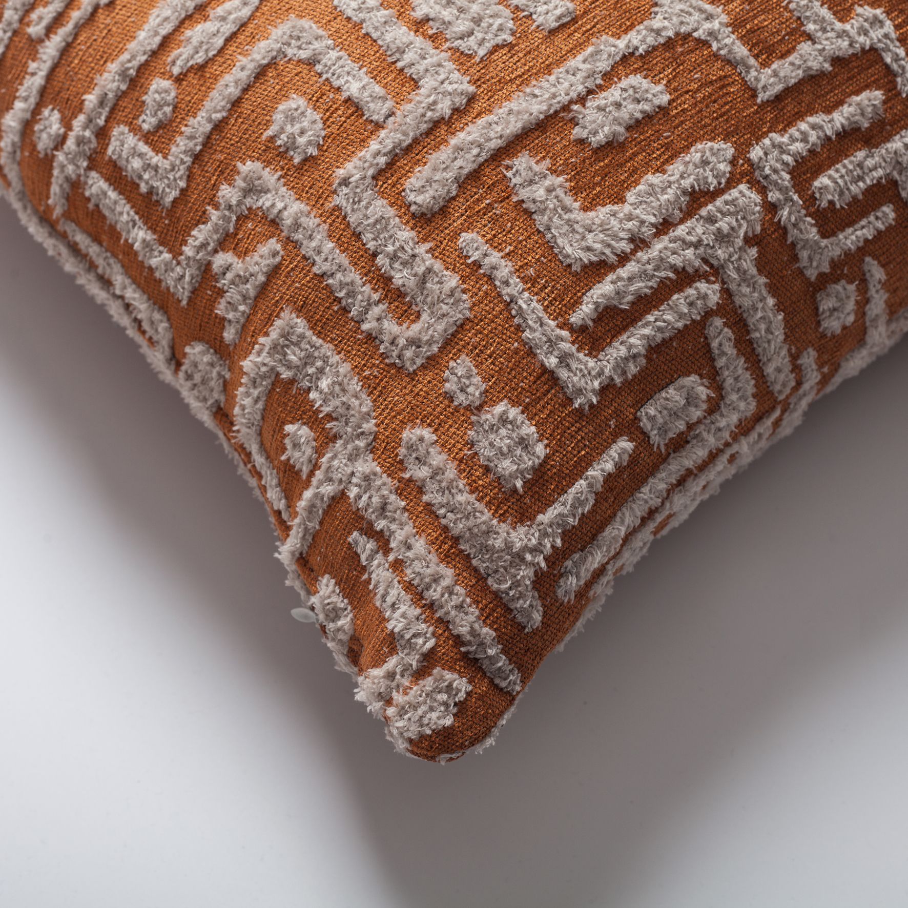 "Gilda" - Maze Patterned Linen Pillow 18x18 Inch - Orange (Cover Only)