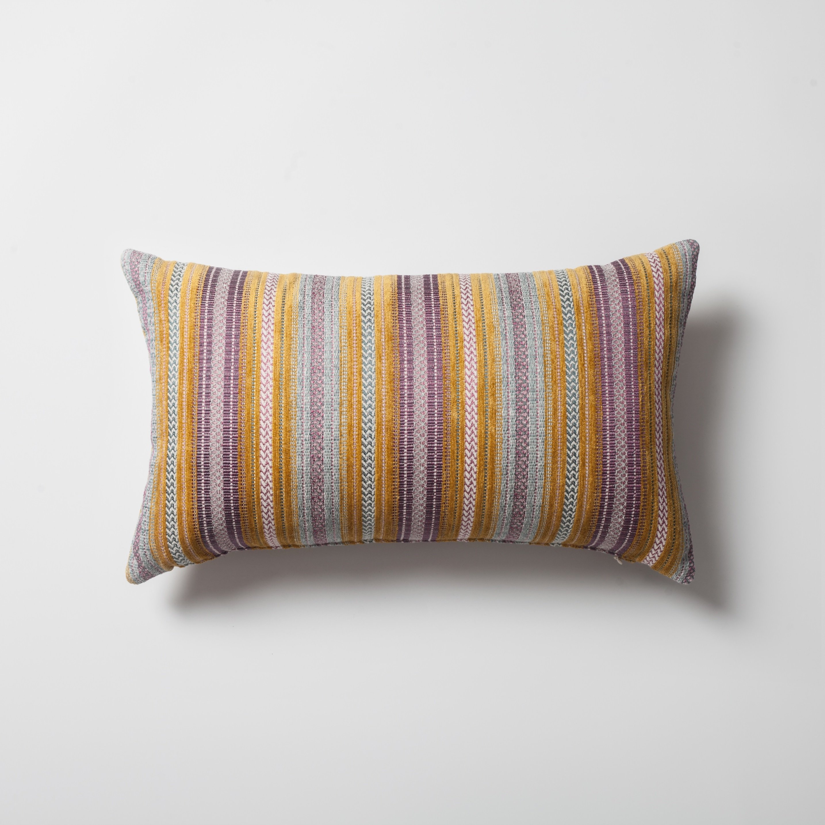 "Boho" - Striped Ethnic Motif Patterned Cushion 12x20 Inch - Yellow (Cover Only)