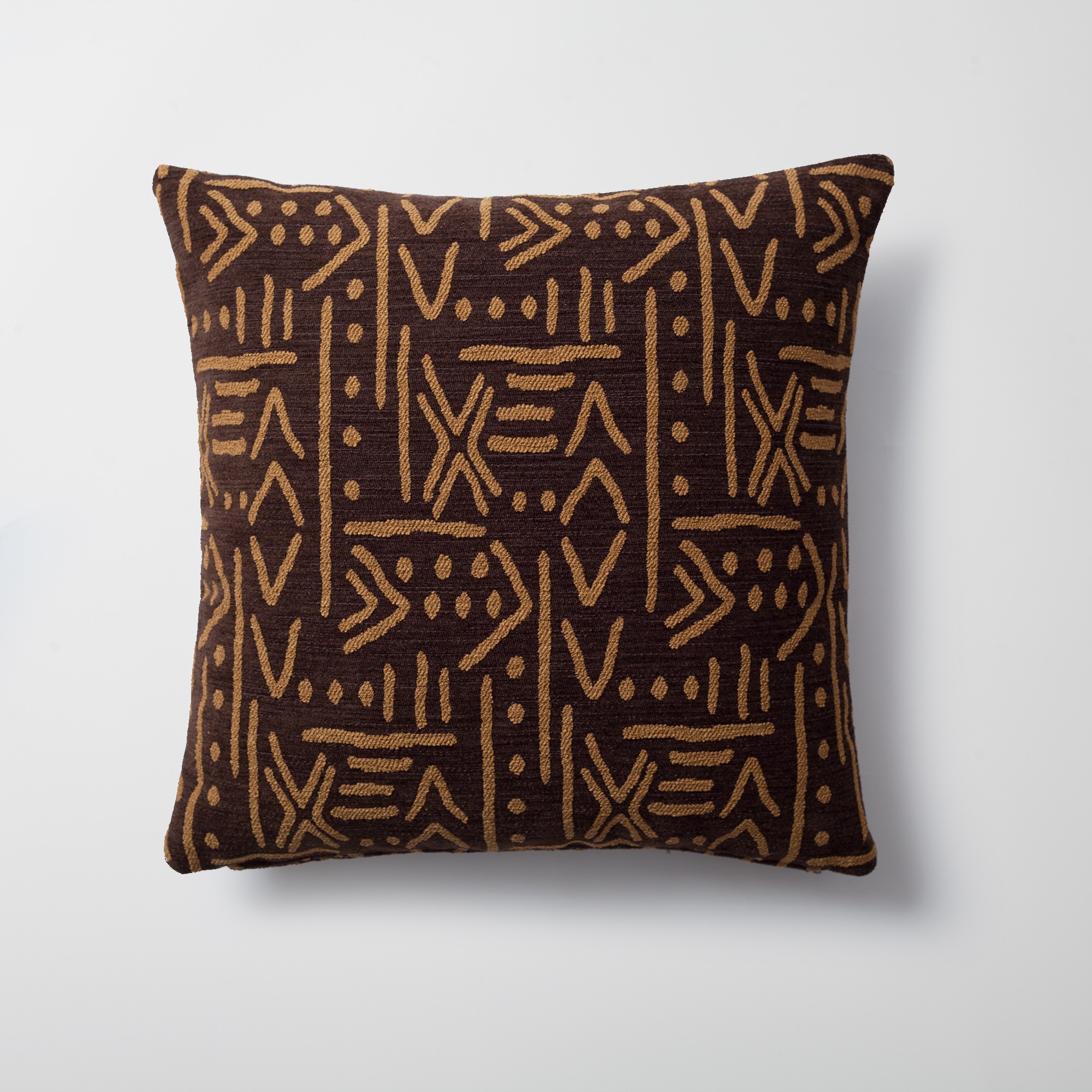 "Icon" - African Patterned 18x18 Inch Linen Pillow - Brown (Cover Only)