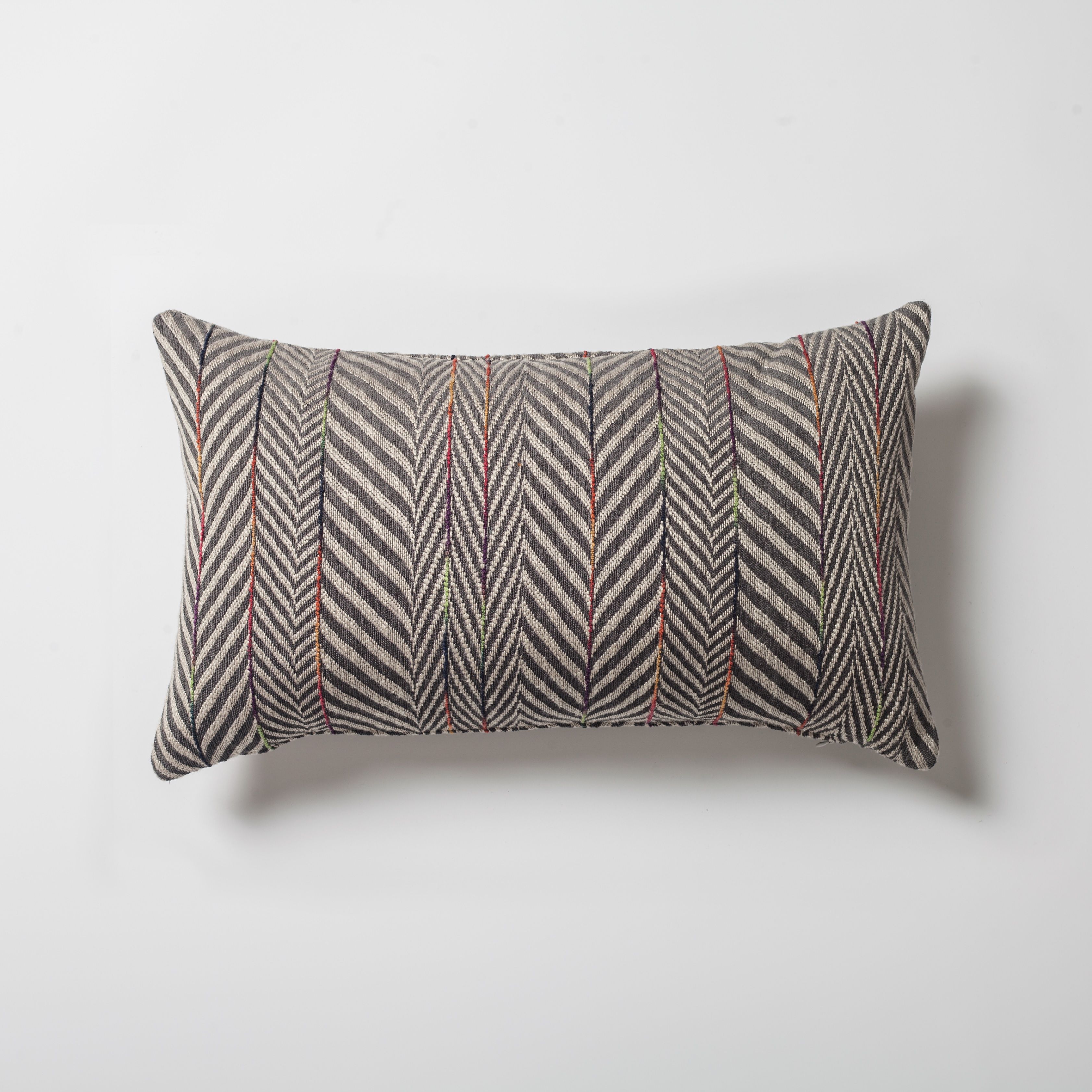 "Sense" - Linen Gradient Striped Herringbone Patterned Pillow 12x20 Inch - Anthracite (Cover Only)